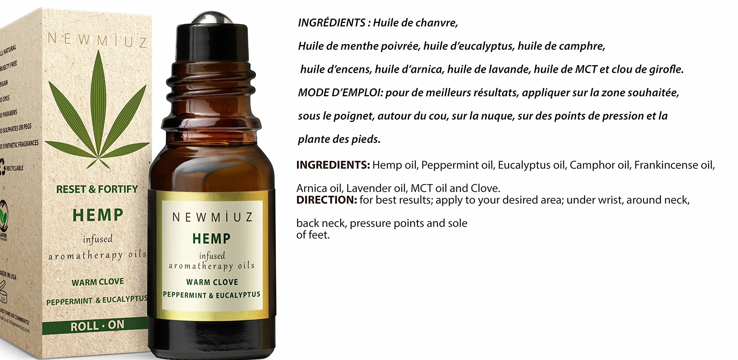 Migraine Headache Roll-On Stick 300 mg Hemp Peppermint Eucalyptus Clove & Arnica Aromatherapy Quality Essential Oils for Headache Relief Gifts for Women NEW MIUZ