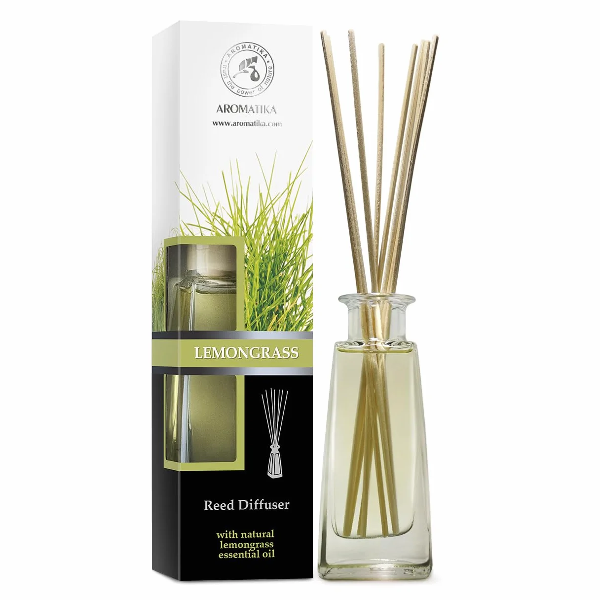 Dyfuzor Zapachowy z Patyczkami Trawa Cytrynowa - 100 ml - Dyfuzor Pokojowy z Olejkiem z Trawy Cytrynowej - Zapach do Domu - Dyfuzor Olejków - Zapach Trawy Cytrynowej - Dyfuzory Trzcinowe
