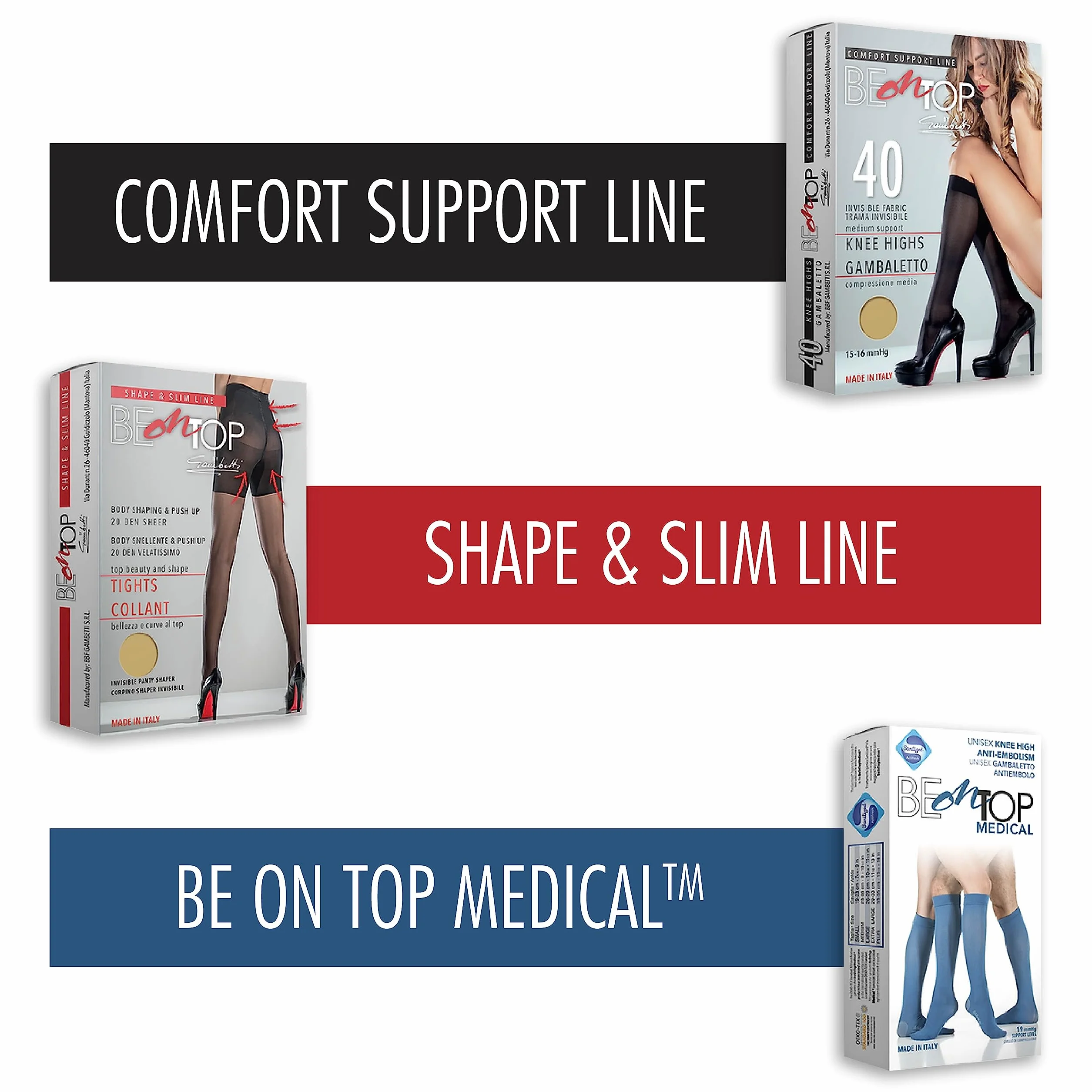 BeOnTop damskie podkolanówki ze stopniowanym uciskiem 70 den, damskie pończochy stopniowane uciskowe 17-18 mmHg, damskie skarpety uciskowe Comfort Support Line, damskie skarpety od skarpetek -