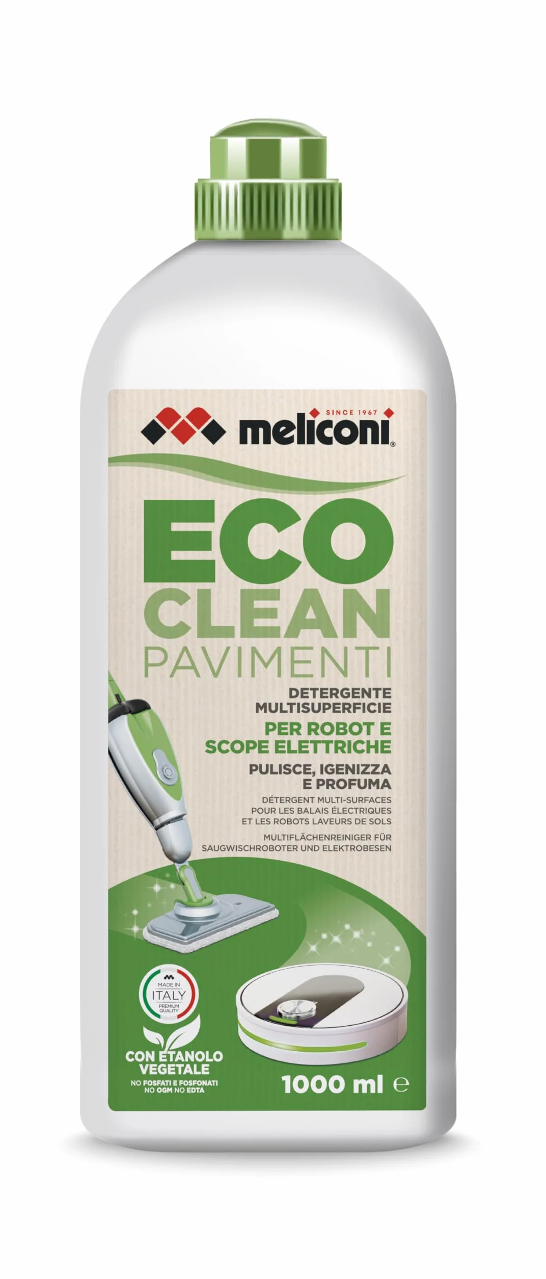 Meliconi Eco Clean urządzenie do czyszczenia podłóg do elektrycznych mioteł i robotów, wielofunkcyjna powierzchnia, 1 l, wyprodukowano we Włoszech