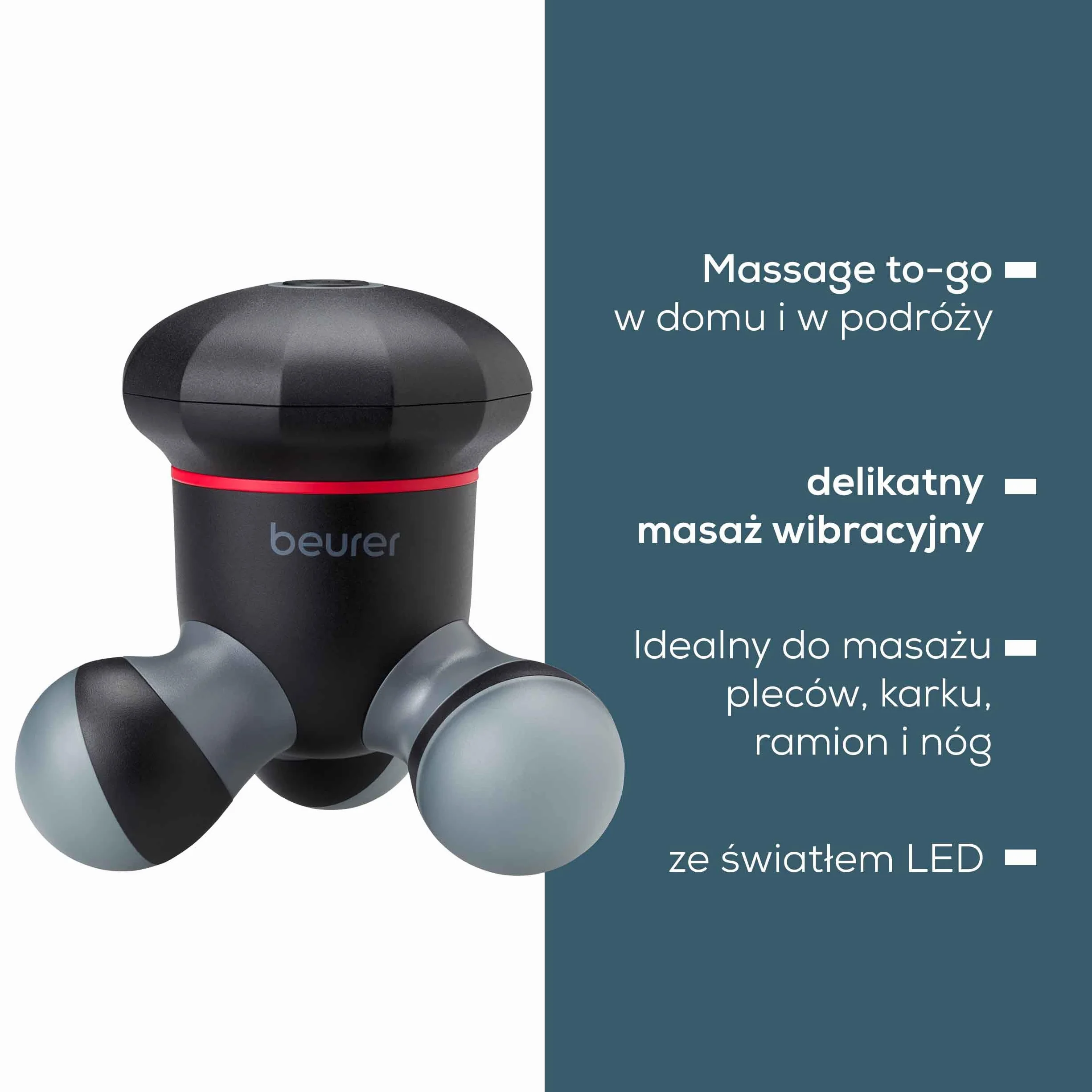 Beurer MG 18 mini masażer, elektryczny ręczny masażer do delikatnego masażu wibracyjnego, idealny do pleców, szyi, rąk i nóg, ze światłem LED, przenośny, czarny, 1 sztuka