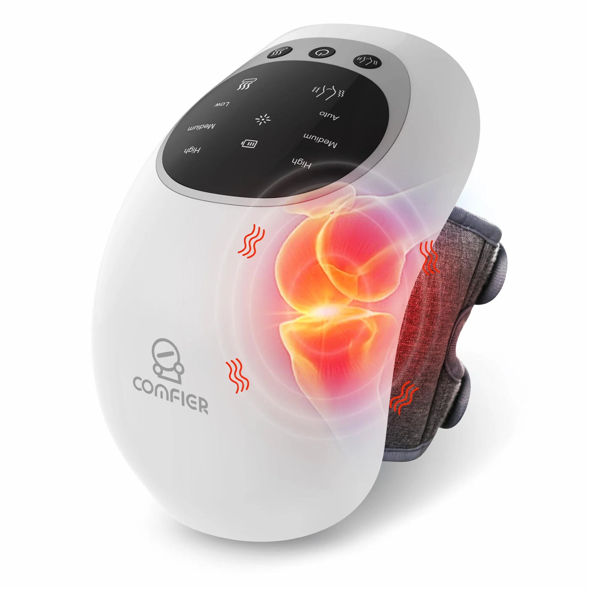 Comfier Bezprzewodowe urządzenie do masażu kolan z 3 regulowanymi temperaturami, czerwone światło do masażu kolan z wyświetlaczem LCD, masaż cieplny i wibracyjny do łagodzenia bólu stawów