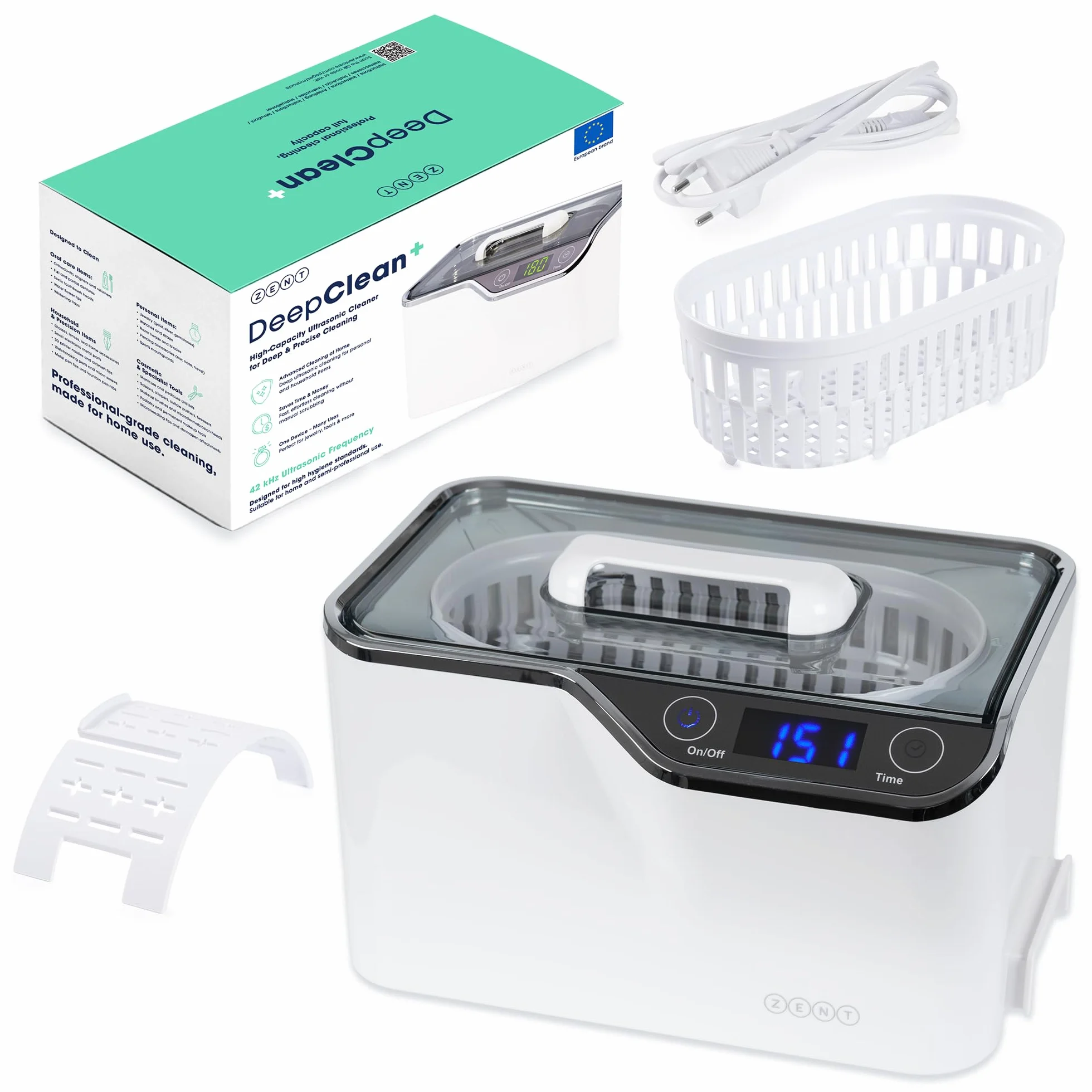 ZENT DeepClean+ Myjka ultradźwiękowa 600 ml do okularów, aparatów ortodontycznych, protez, biżuterii i akcesoriów - 5 Trybów czasowych, System aktywnego chłodzenia, Energooszczędne