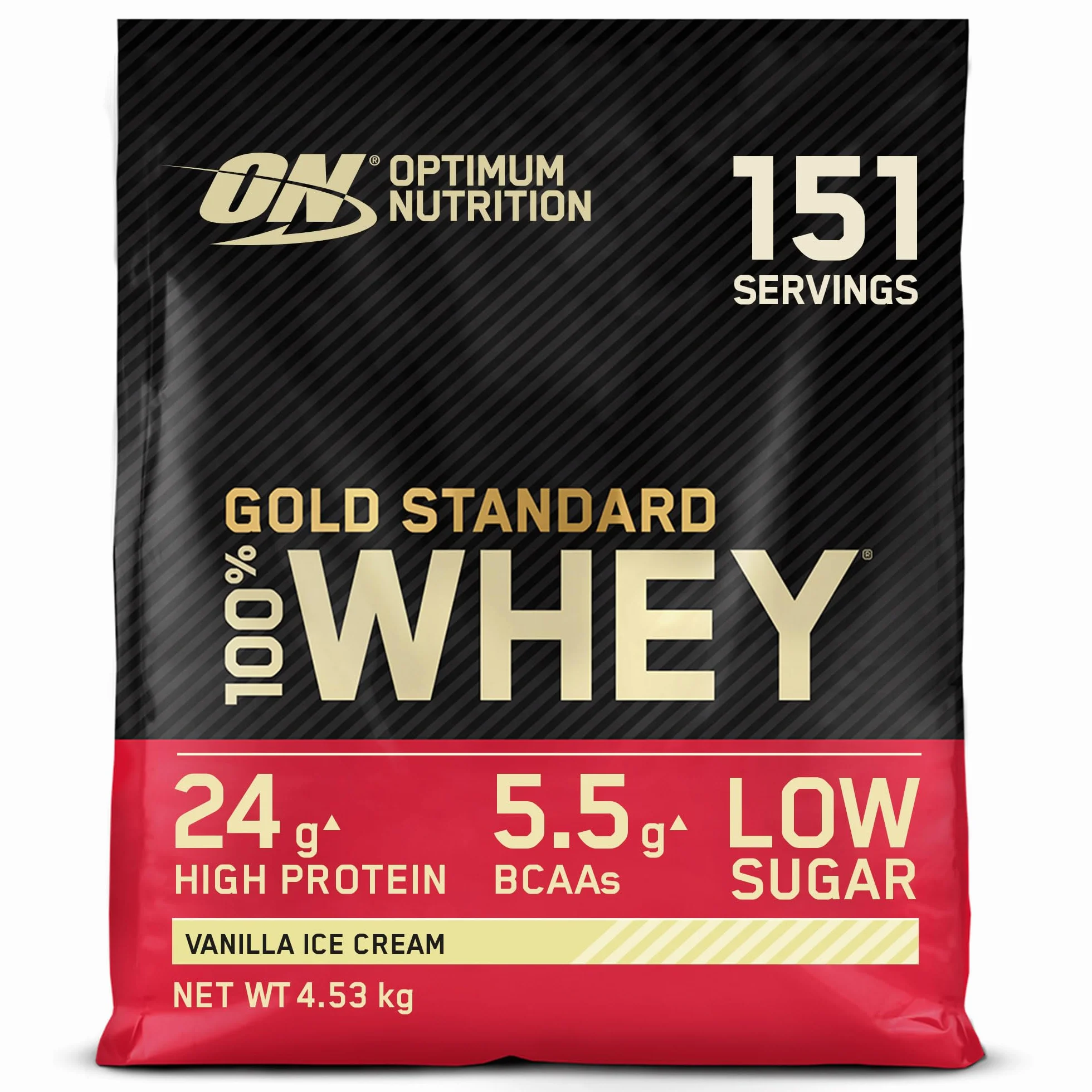 Optimum Nutrition Gold Standard 100% Whey, Koncentrat Białka Serwatkowego, Smak Lody Waniliowe, 4,53 kg