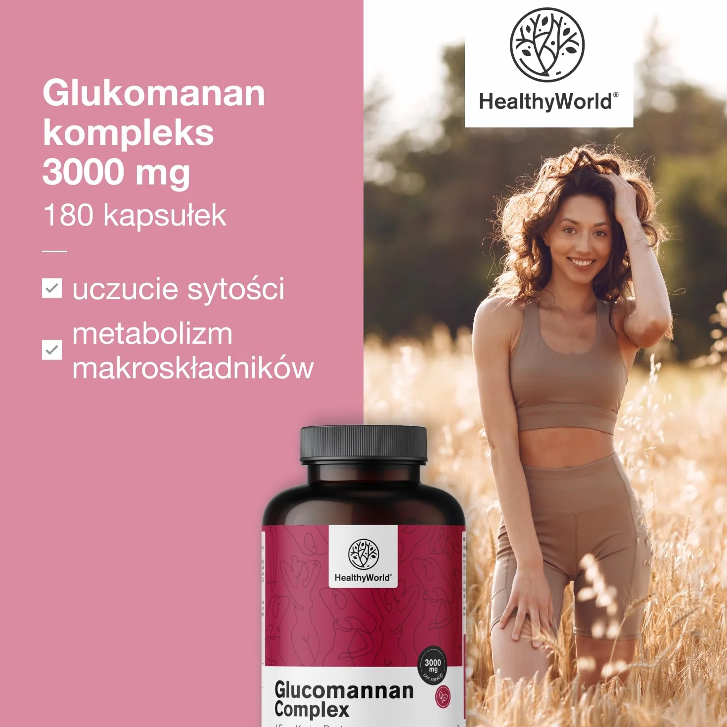 HealthyWorld Glukomanan kompleks 3000 mg 180 kapsułek Z Korzenia Konjac