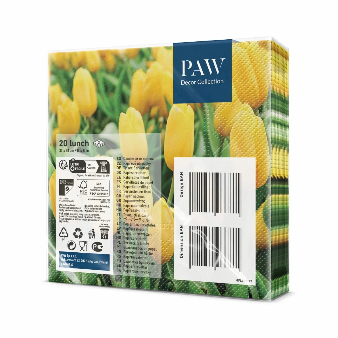 PAW - 3-warstwowe serwetki (33 x 33 cm) I 20 sztuk I idealne na urodziny, imprezy, wesela, komunię i uroczystości I kolorowe serwetki papierowe - do ogrodu, na wiosnę, Wielkanoc I kolor: Tulips Field