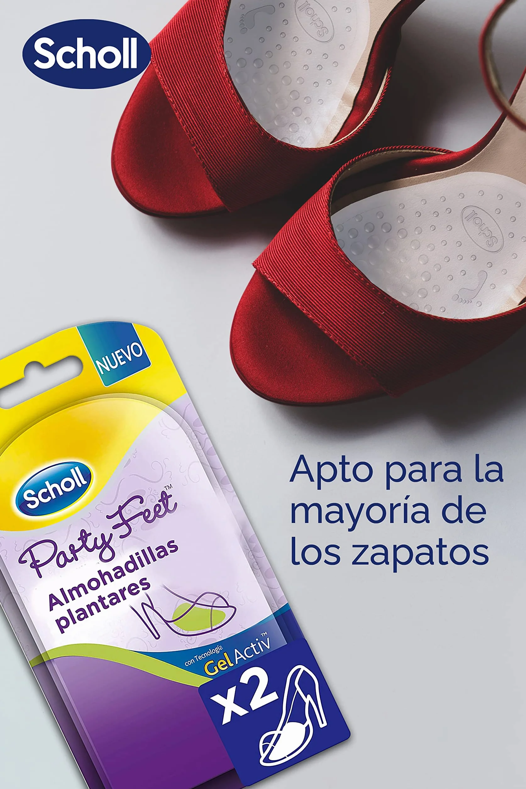 Scholl Party Feet, Niewidoczne podkładki podeszwowe dla kobiet, ochrona podeszwy stóp, pakiet 2 klocki