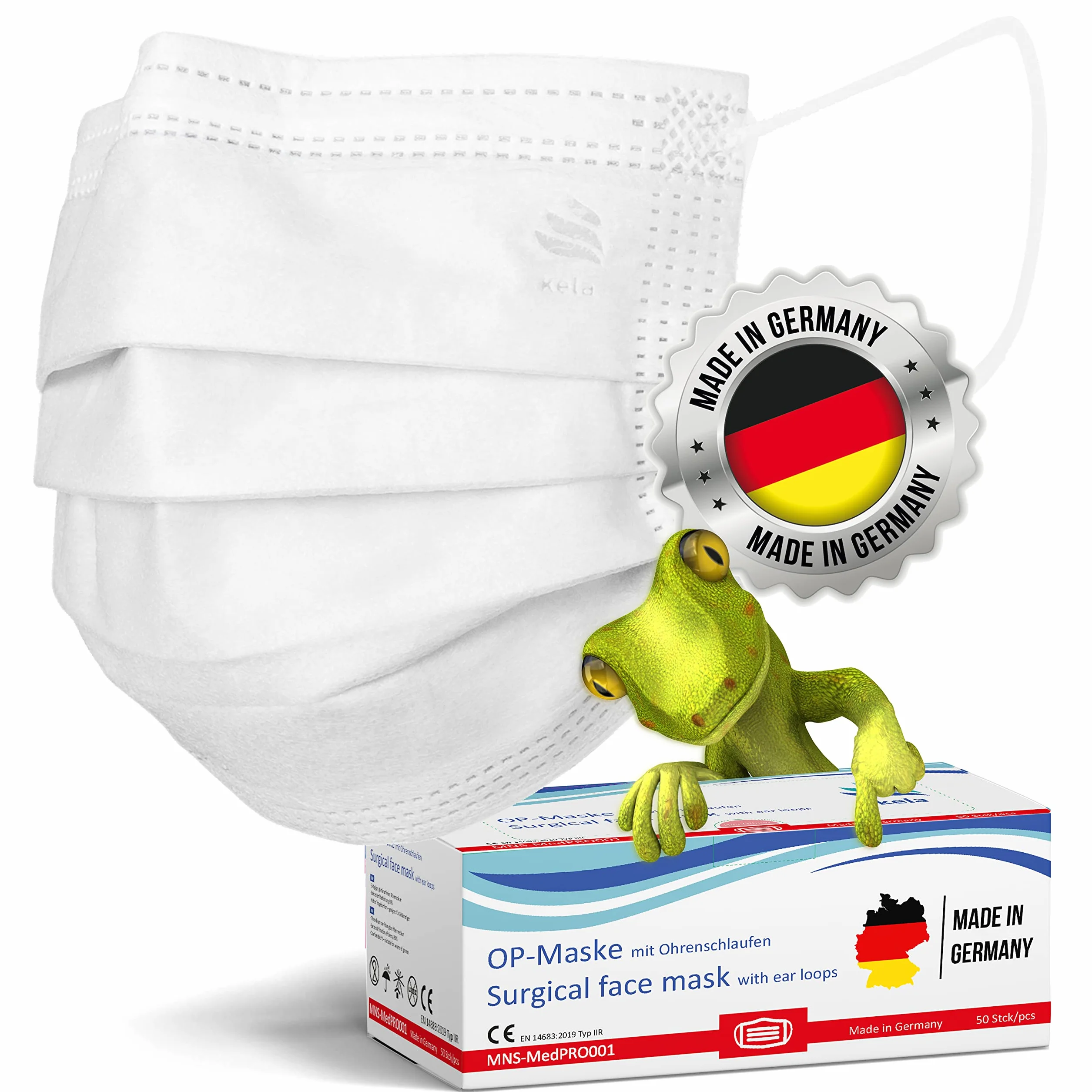 kela® Maska medyczna biała DIN EN 14683 typ IIR 3-warstwowa CE