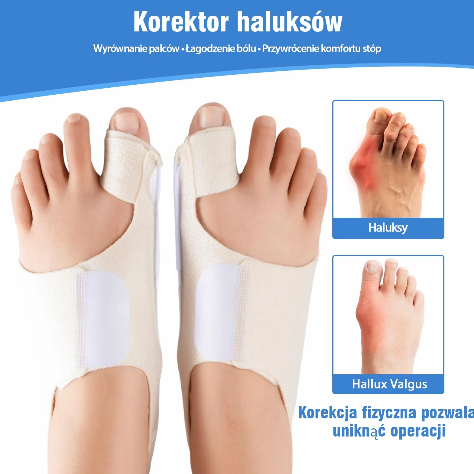 Regulowana szyna na haluksy z poduszką żelową – Korektor palucha koślawego, 1 para