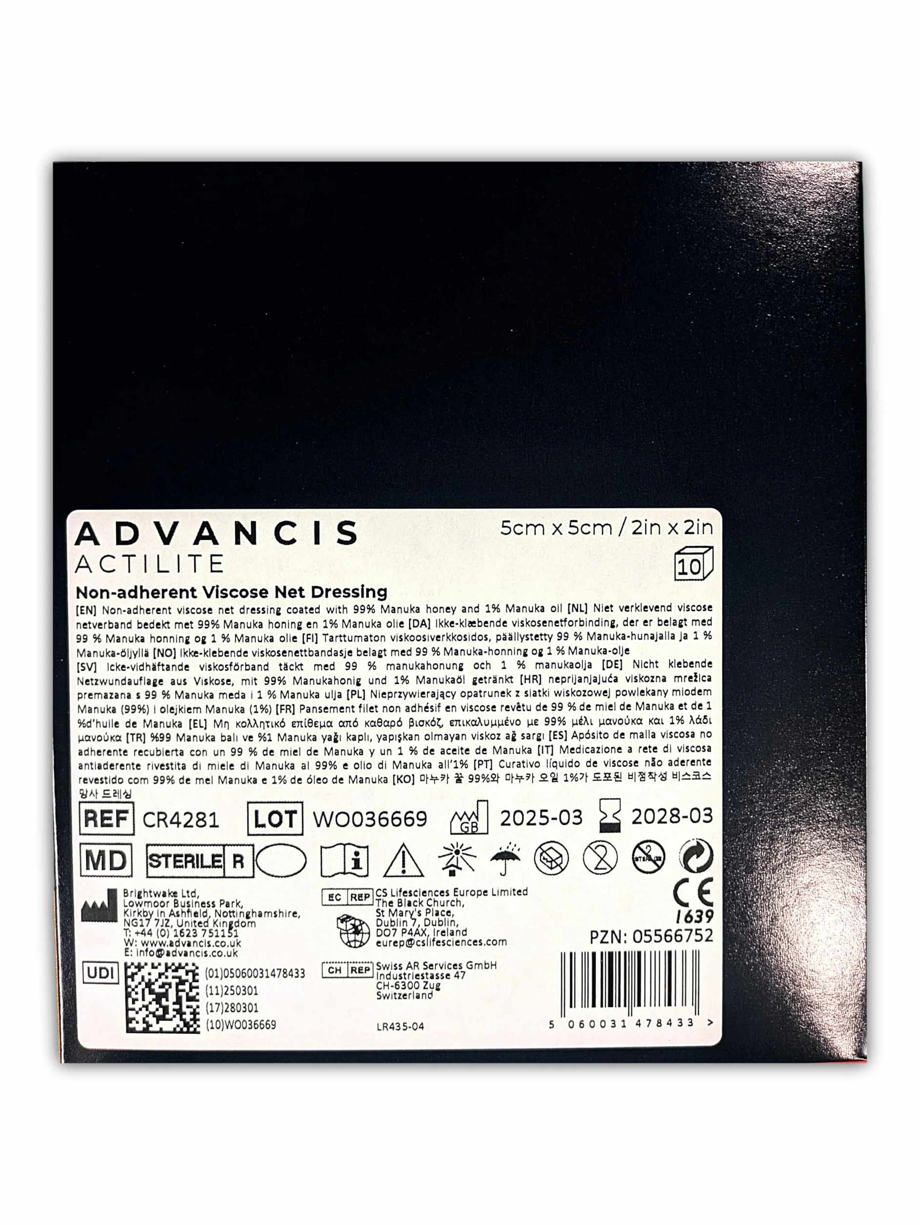 Actilite 5 x 5 cm Non-Adherent Viscose Net Dressing z miodem manuka 10 sztuk