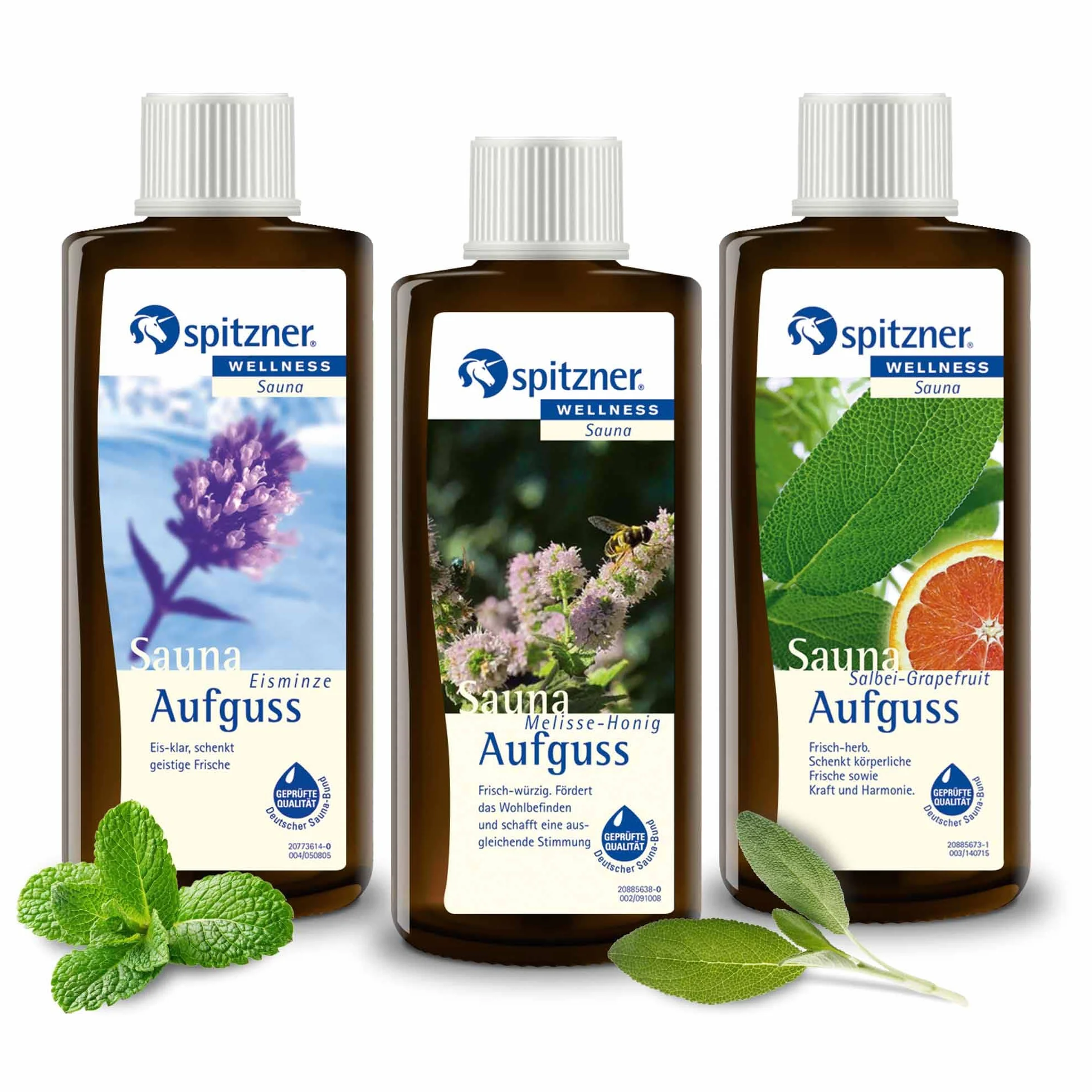 Spitzner Napar do sauny zestaw ziół (3 x 190 ml) – sauna wellness o aromatycznym zapachu sauny lodowej mięty, melisy, miodu i szałwii i grejpfruta