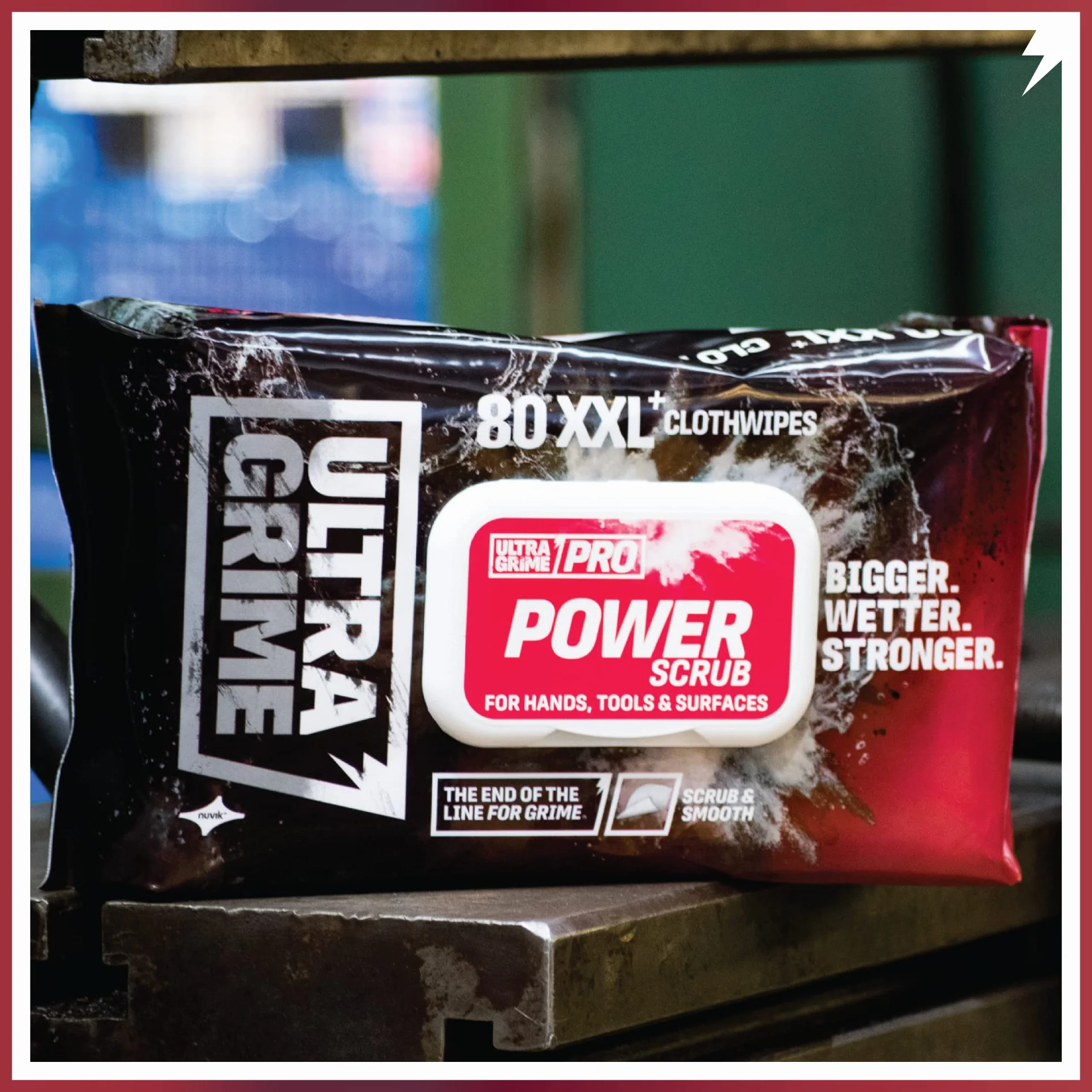 UltraGrime Pro Power Scrub Cleaning Wipes | Wydajne przemysłowe chusteczki do usuwania zabrudzeń i zabrudzeń na wszystkich powierzchniach | 100 bardzo szerokich wilgotnych ściereczek, 38 cm x 25 cm