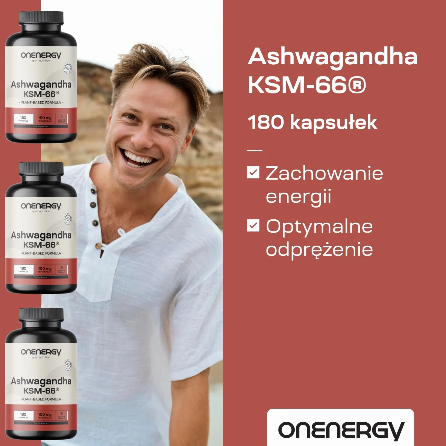 Ashwagandha KSM-66 180 Kapsułek Roślinnych Withania somnifera Wysoko Skoncentrowany