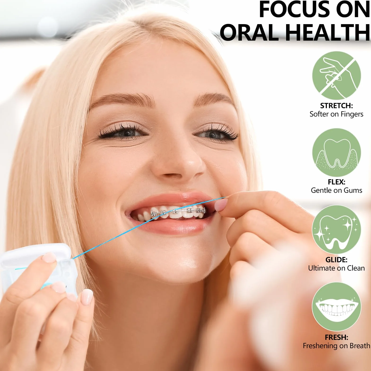Wlewana nić dentystyczna z olejem kokosowym, Deep Clean, naturalna, roślinna, woskowana nić dentystyczna, bardzo szerokie czyszczenie i ślizganie się gładko i łatwo (2 jednostki)