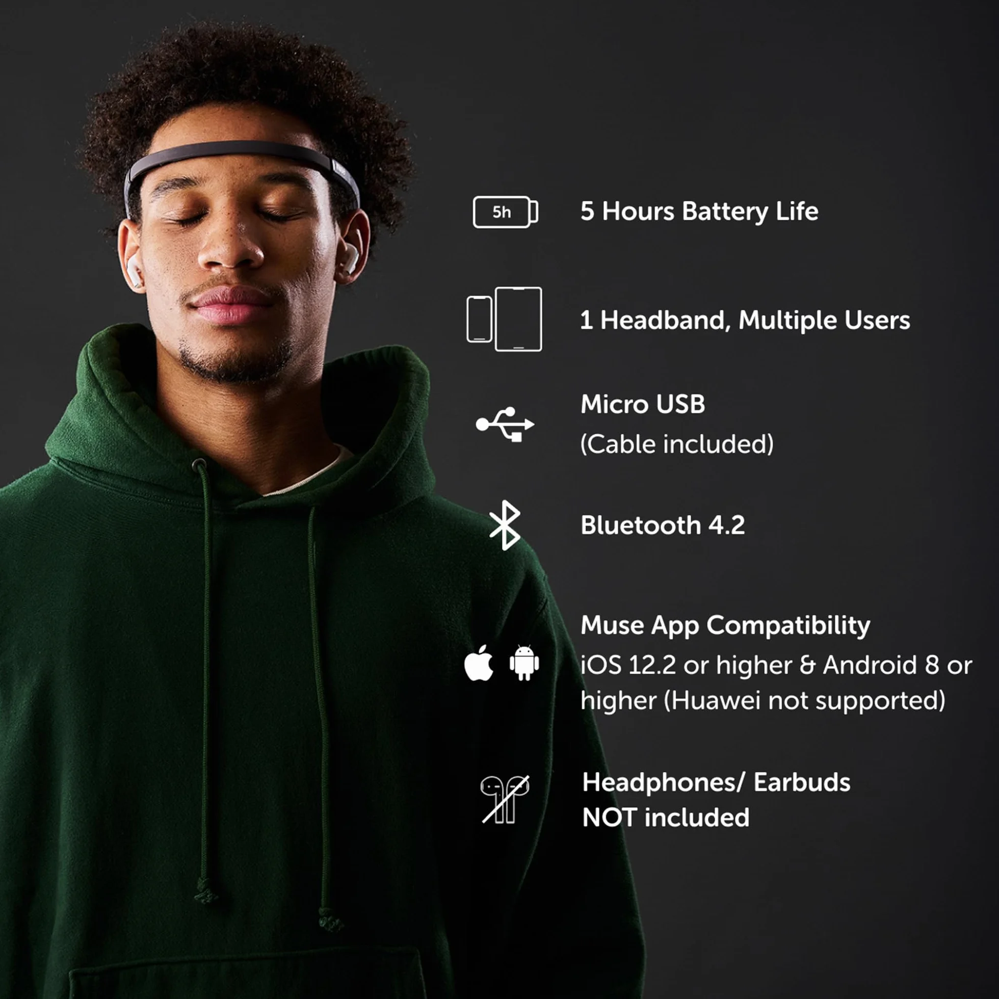 MUSE 2 Opaska na głowę z czujnikiem mózgu EEG USB-C do medytacji biofeedback