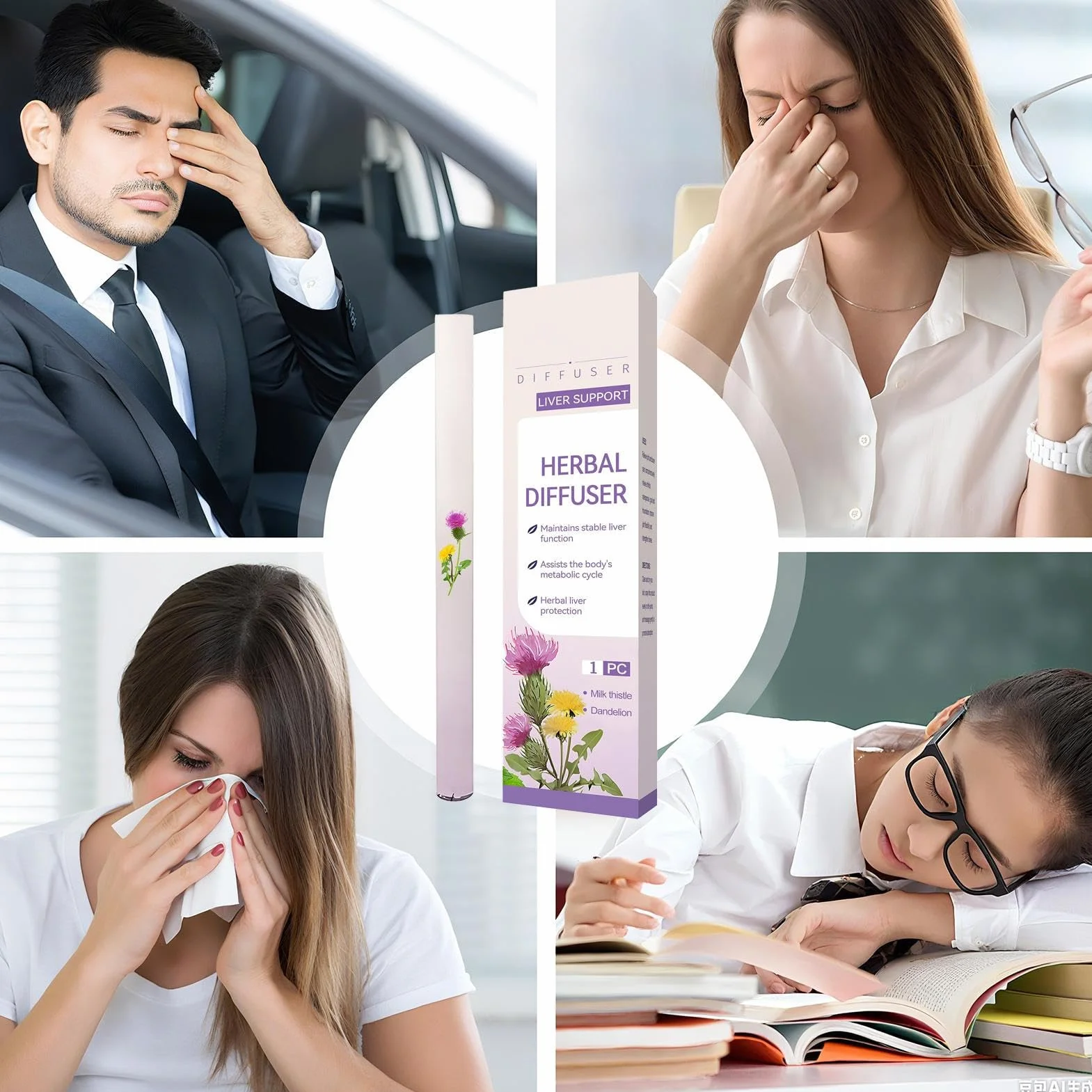 Zestaw 4 dyfuzorów z mieszanki ziół wellness, ulepszony dyfuzor ziołowy w sztyfcie z ekstraktami z dziewanny, tymianku/mięty, do oczyszczania płuc, poprawy oddychania i odświeżania powietrza 0ral, do