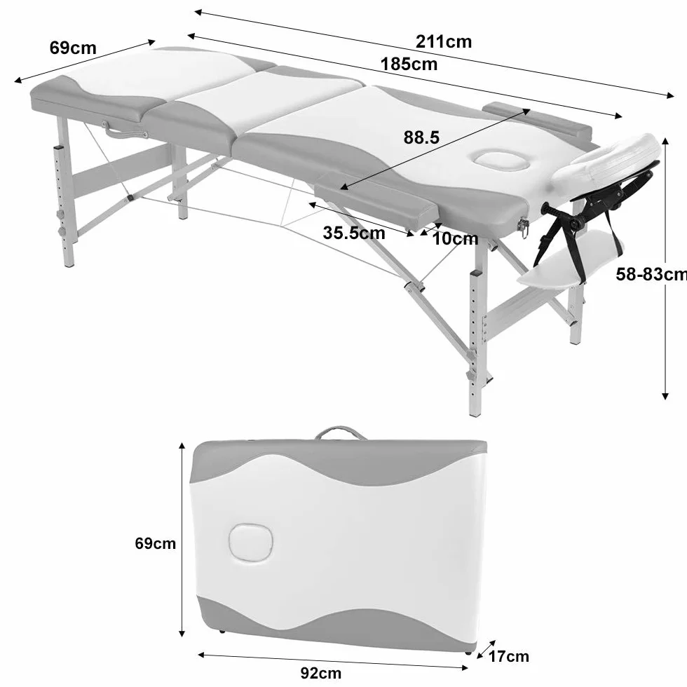 Melko leżanka do masażu, składana, z regulacją wysokości, stół do masażu, aluminium, ławka do masażu, łóżko do masażu, kolor biały/zielony