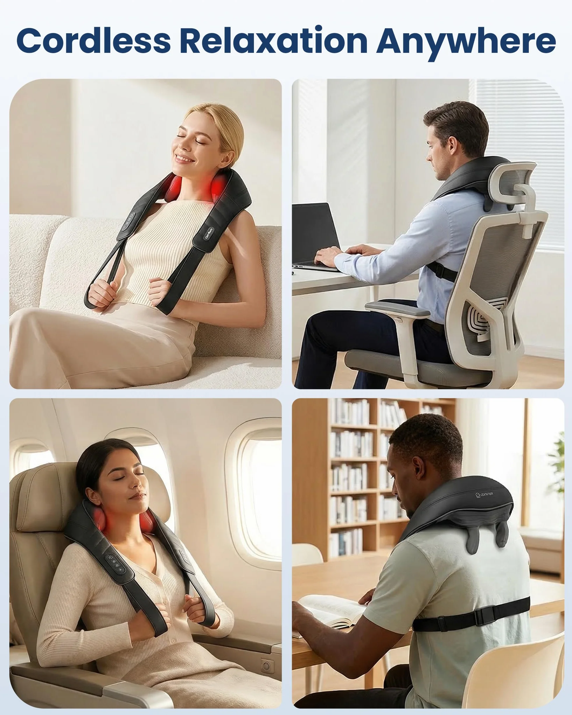 COMFIER Bezprzewodowy masażer Shiatsu 4D z ciepłem na kark, plecy, ramiona
