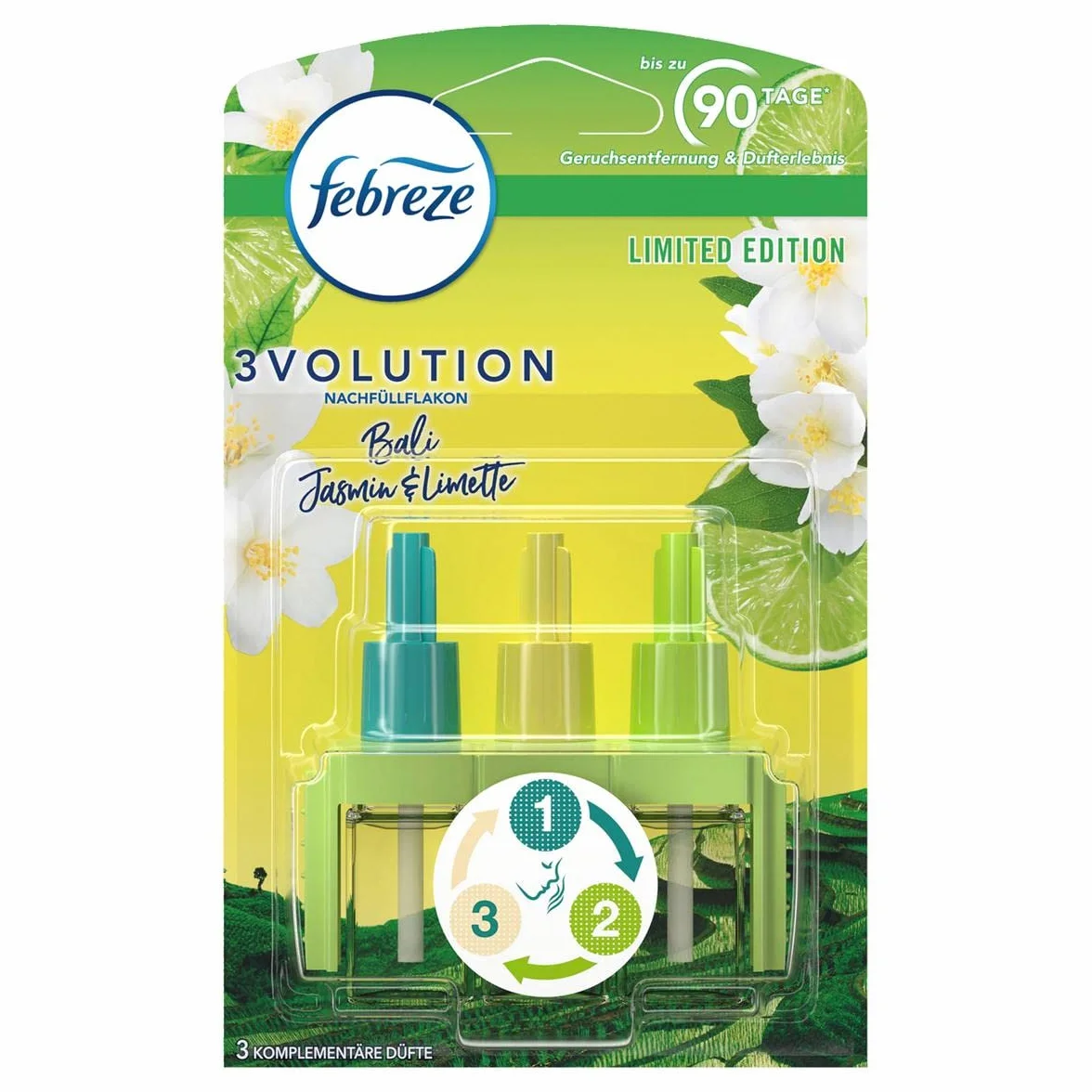 Febreze 3Volution wtyczka zapachowa (20 ml) Bali Jasmin i limonka, uzupełniająca, zapach do pomieszczeń i odświeżacz powietrza
