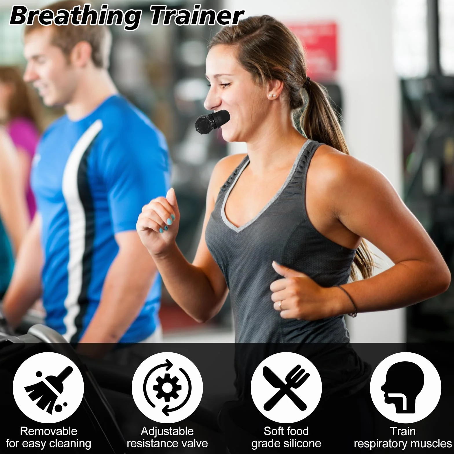 oxyfit trener oddychania, trener oddechowy płuc, przyrząd do treningu pojemności płuc z regulowanymi opornikami dla zwiększenia wytrzymałości oddechowej – czarny
