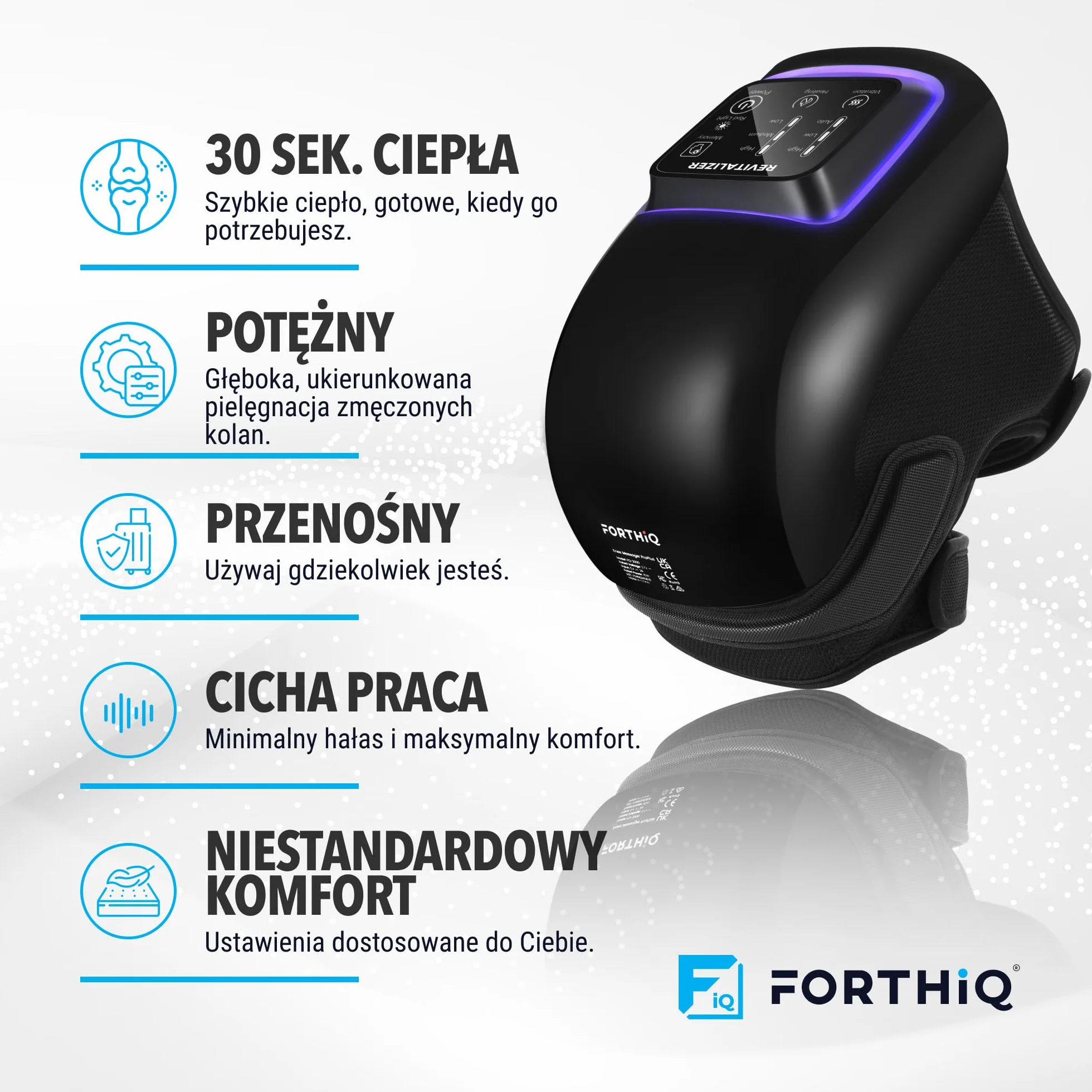 FORTHiQ Pro+ Masażer Kolana z Ciepłem i Czerwonym Światłem Bezprzewodowy Regulowane Paski