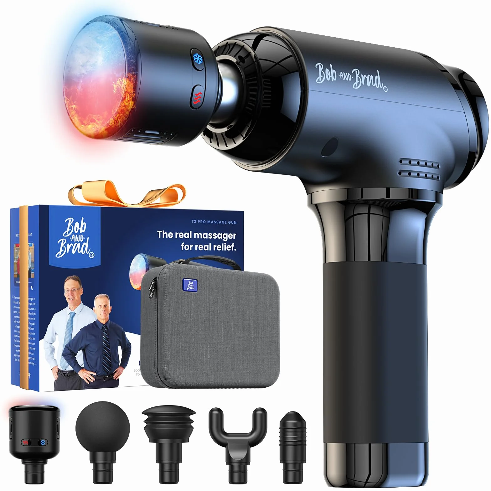 Bob and Brad T2 Pro Massage Gun z terapią ciepłem i zimnem, 4000 mAh, amplituda 10 mm, ręczny masażer perkusyjny