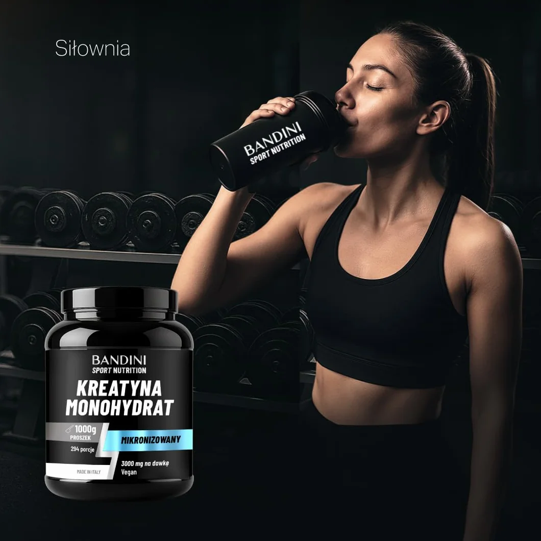 Bandini Kreatyna Monohydrate Micronised 1kg 100% czysty proszek wegański suplement diety