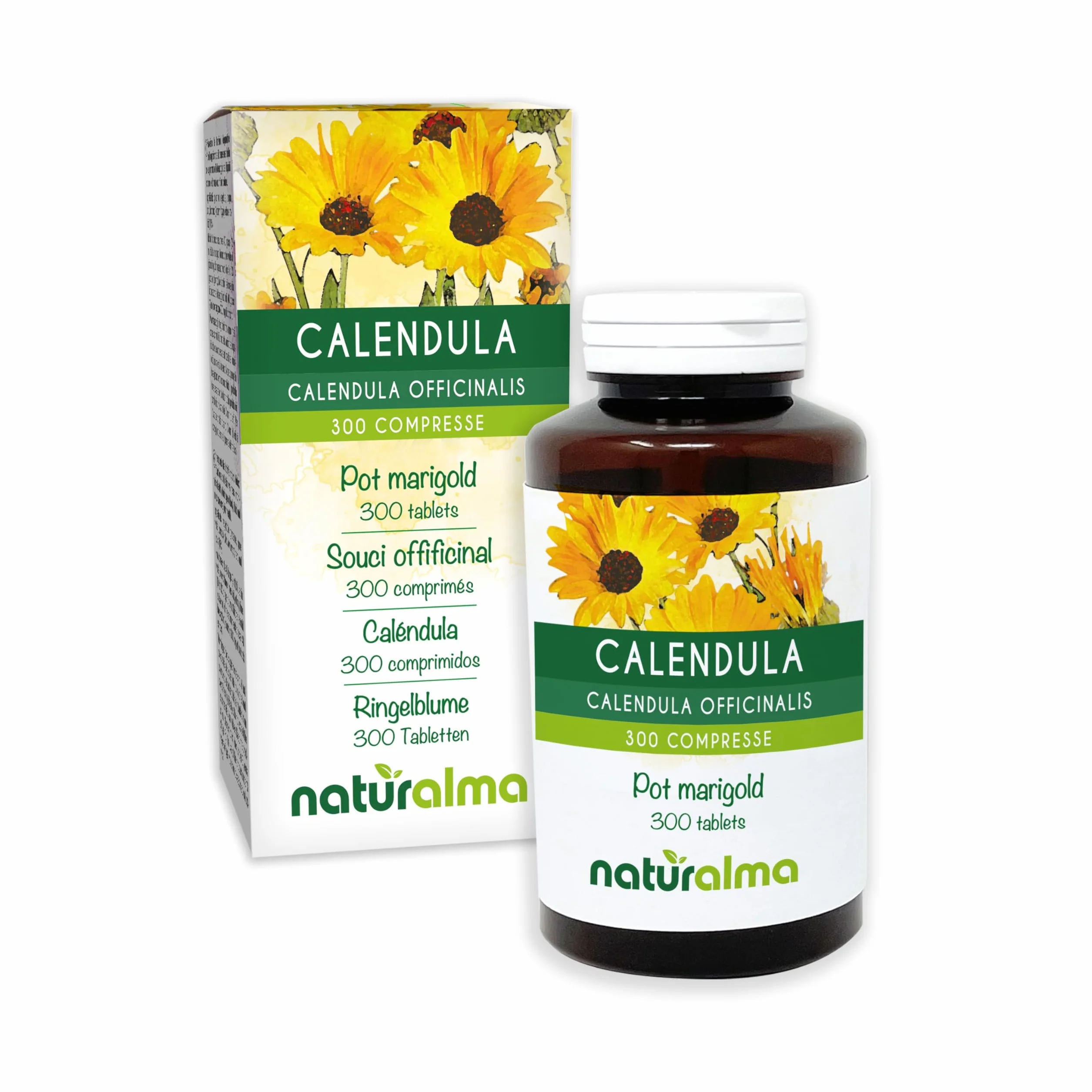 Nagietek lekarski (Calendula officinalis) główki kwiatowe (kwiaty) Naturalma - 150 g - 300 tabletek - Suplement diety - Naturalne i Wegańskie