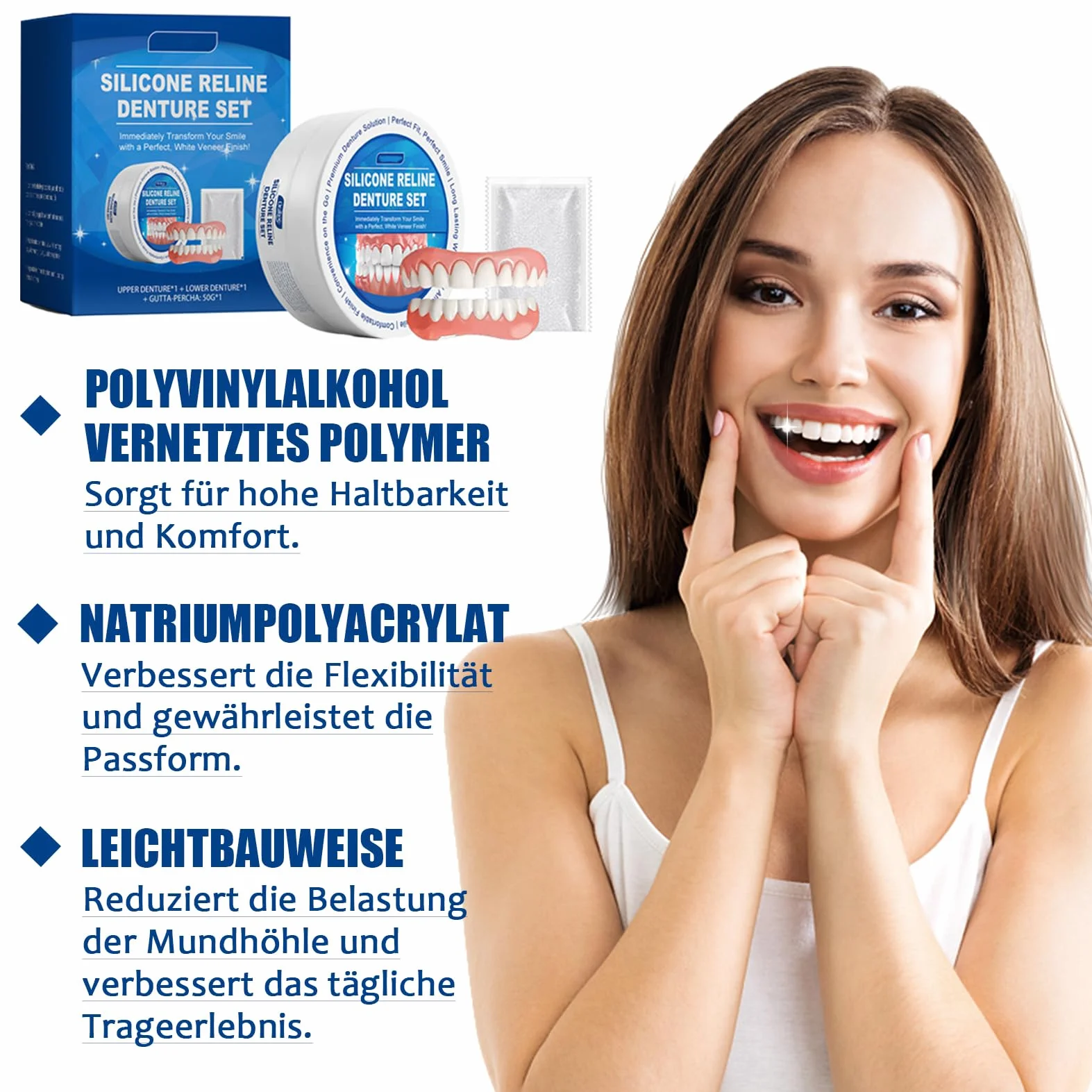 Silicone Reline zestaw do zębów, silikonowe protezy zębowe, kompletny zestaw, wygodne miękkie protezy tymczasowe