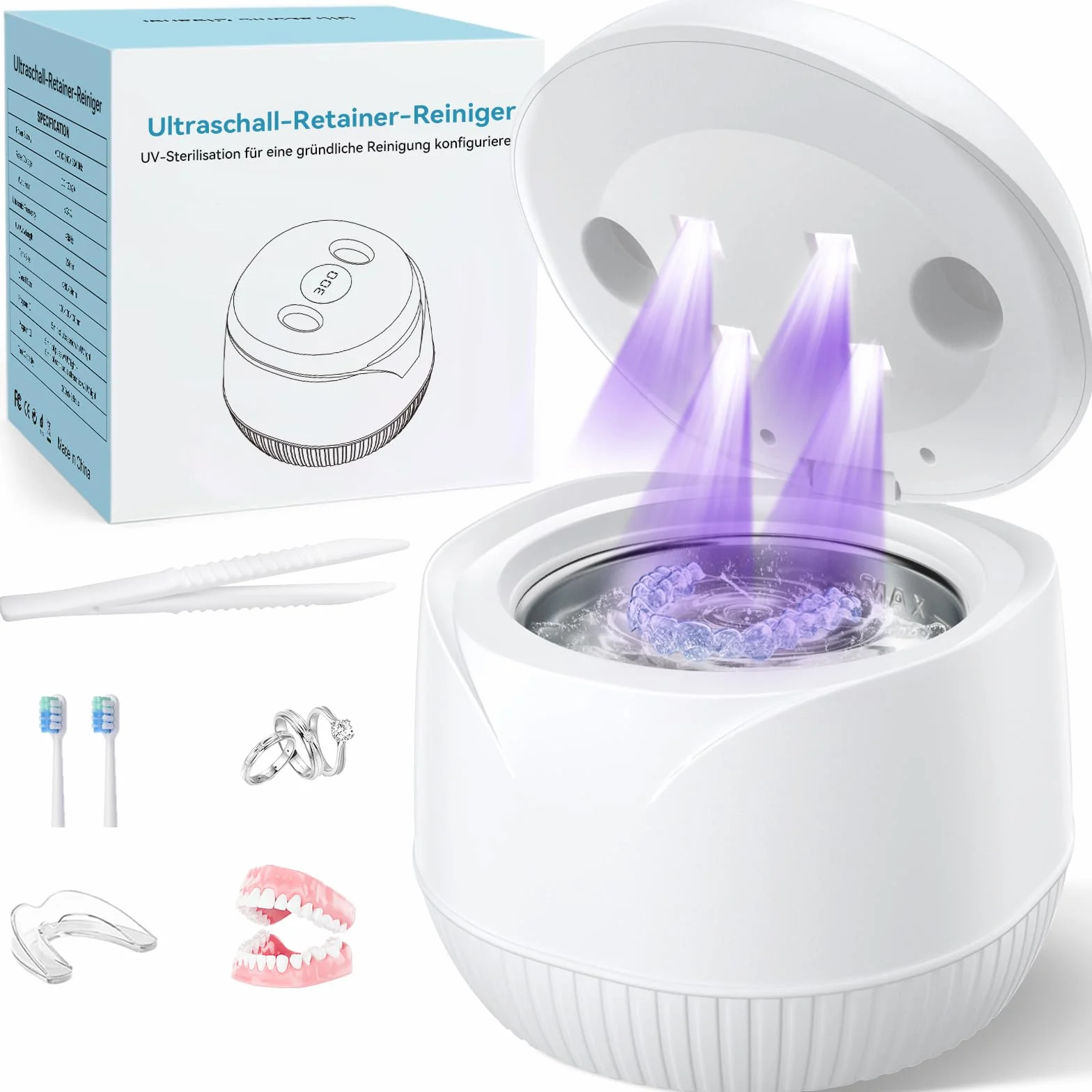 Urządzenie do czyszczenia ultradźwiękowego 45000 Hz, ultradźwiękowy środek czyszczący UV 200 ml Dental Pod - ultradźwiękowy środek czyszczący do protez zębowych, aparatów ortodontycznych,
