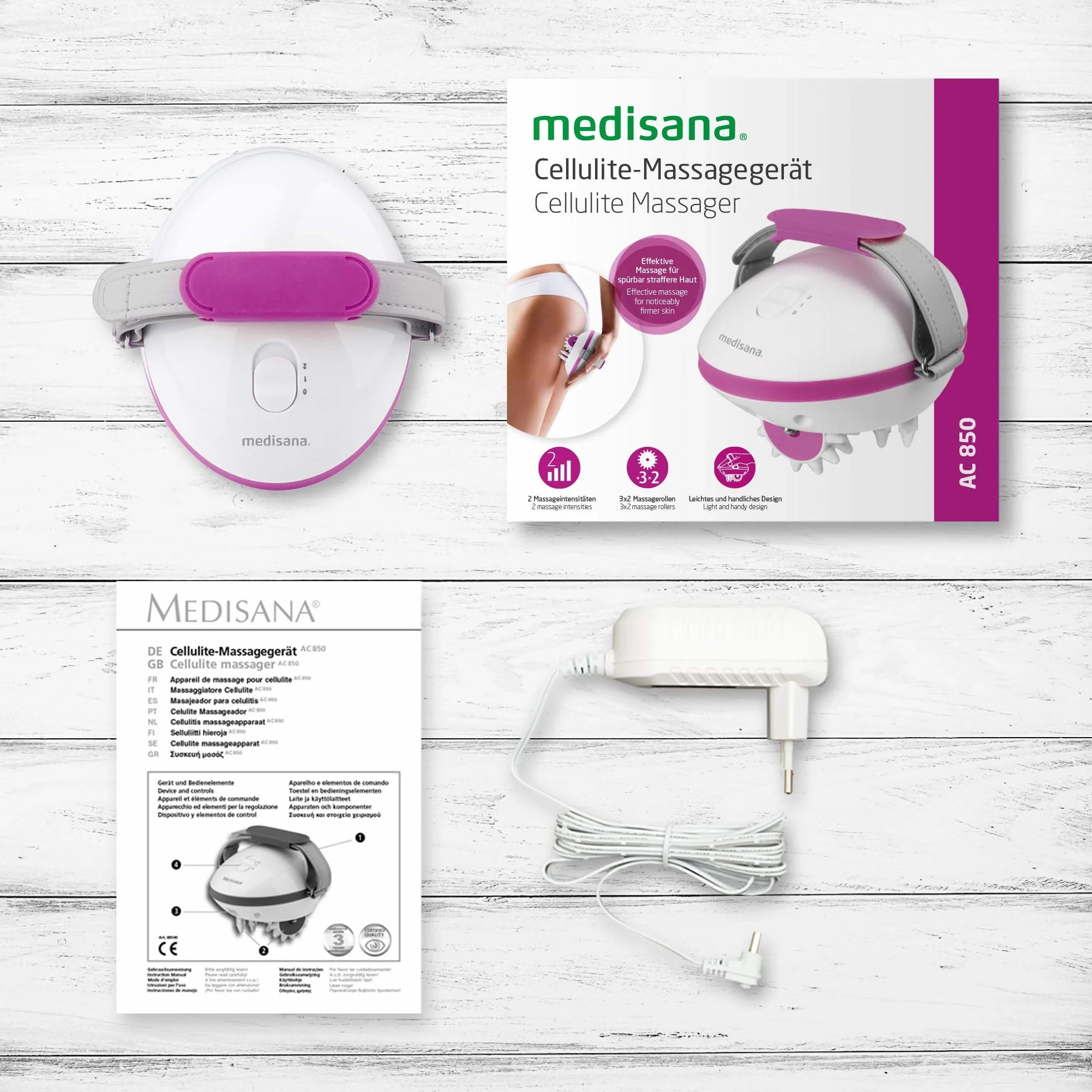 Medisana AC 850 masażer na cellulit, 6 rolek masujących, 2 intensywności