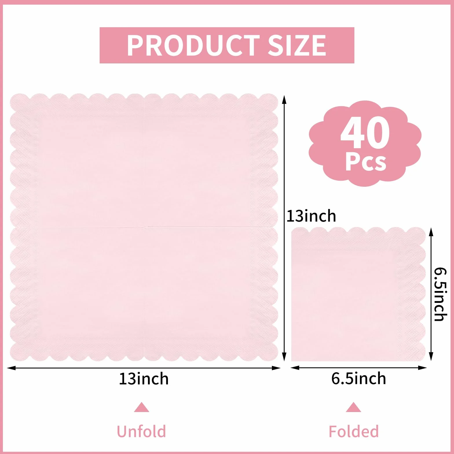 40 serwetek różowych, 33 x 33 cm, 2-warstwowe, falowane, jasnoróżowe, jednorazowe serwetki koktajlowe, różowe serwetki papierowe na urodziny, baby shower, wesele, imprezę, Dzień Matki