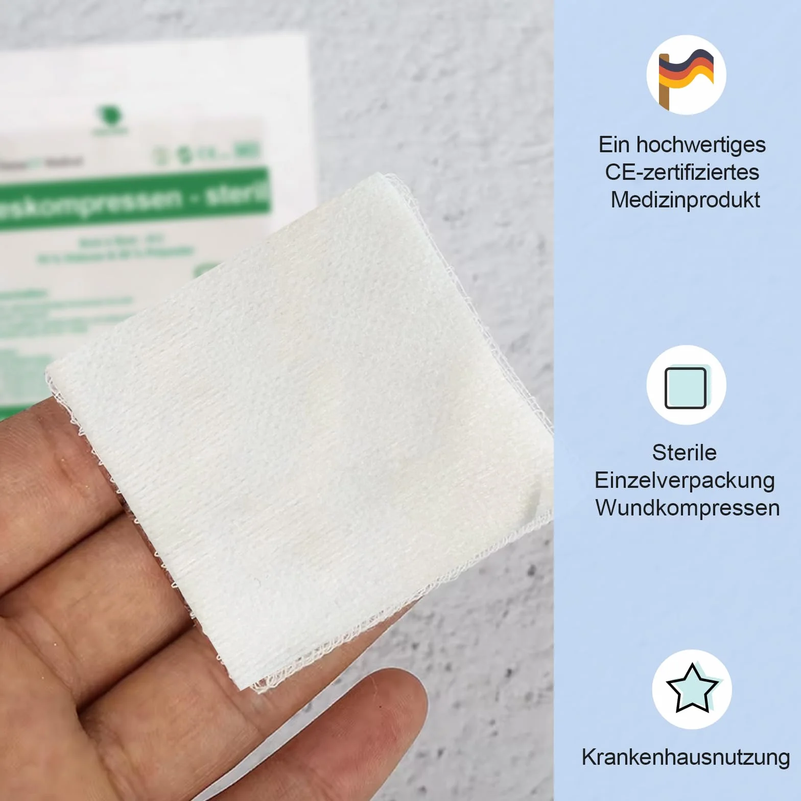 STERIL Kompresy z włókniny 7,5 x 7,5 cm 50 sztuk 4-warstwowe nieprzylepne