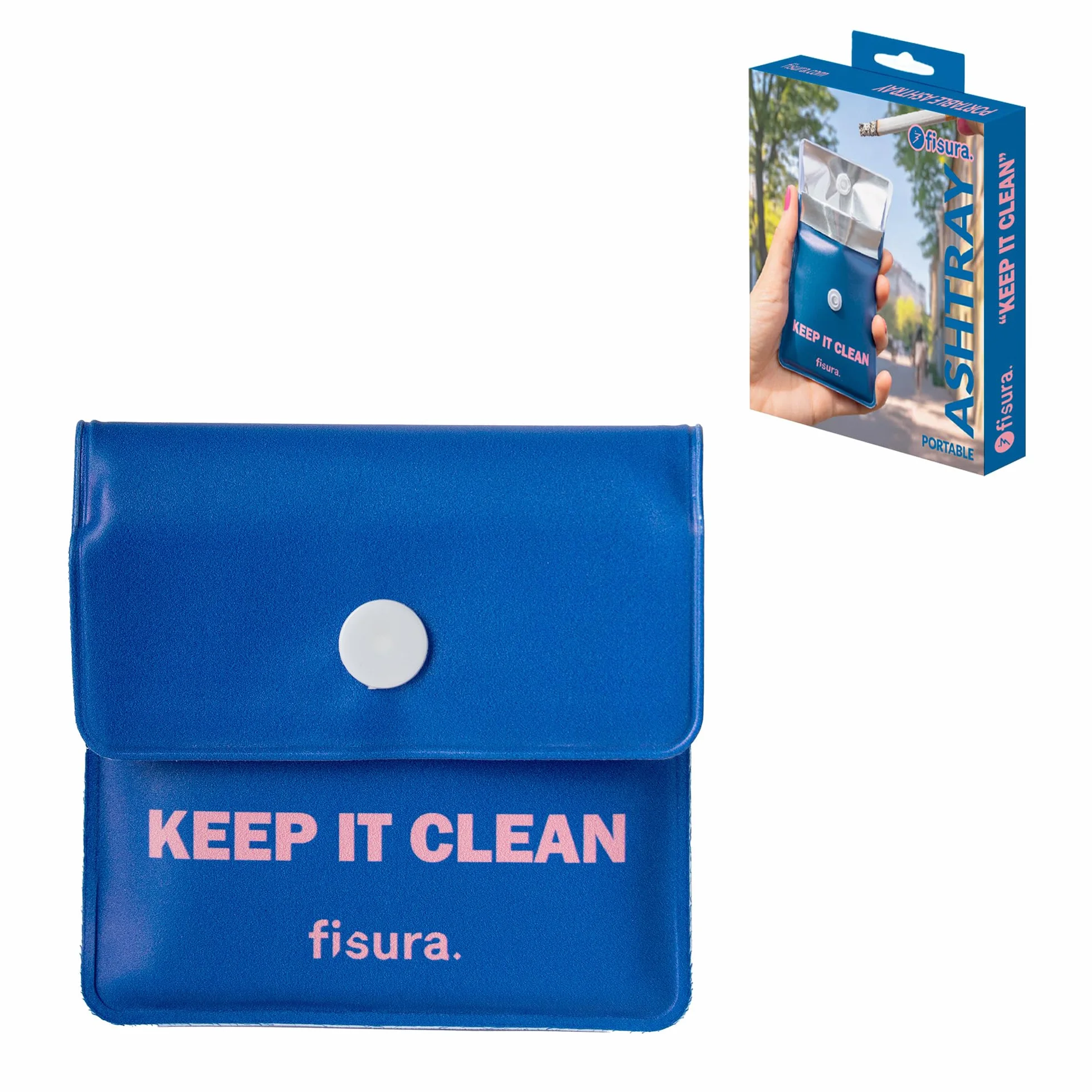 Fisura – Popielniczka przenośna „Keep it clean” 8 x 8 cm, kieszonkowa popielniczka do samochodu i na podróż, wielokrotnego użytku saszetka na popiół na zewnątrz