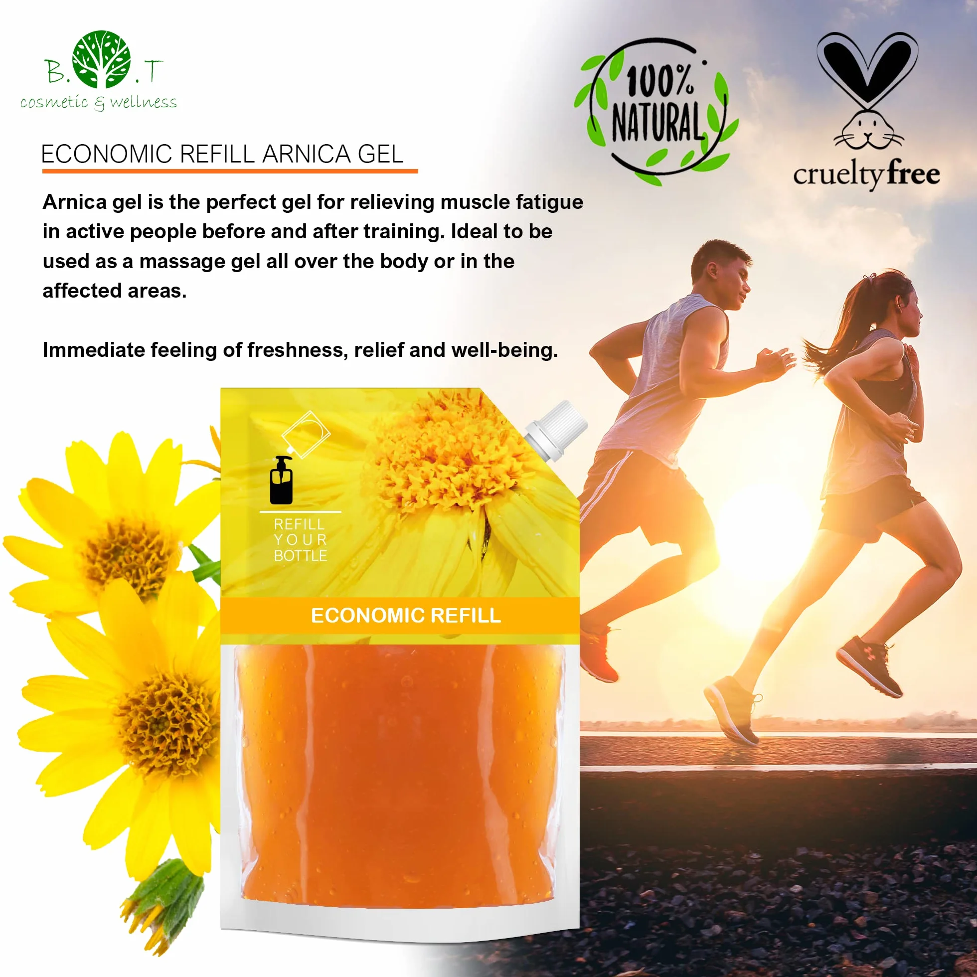 B.O.T cosmetic & wellness - 100% Naturalny Żel z Arniki, Ekstrakt Bezpośrednio z Kwiatu | Intensywny Żel Sportowy | Relaksacyjny Żel do Masażu | 250ml Bez Tłustych Pozostałości