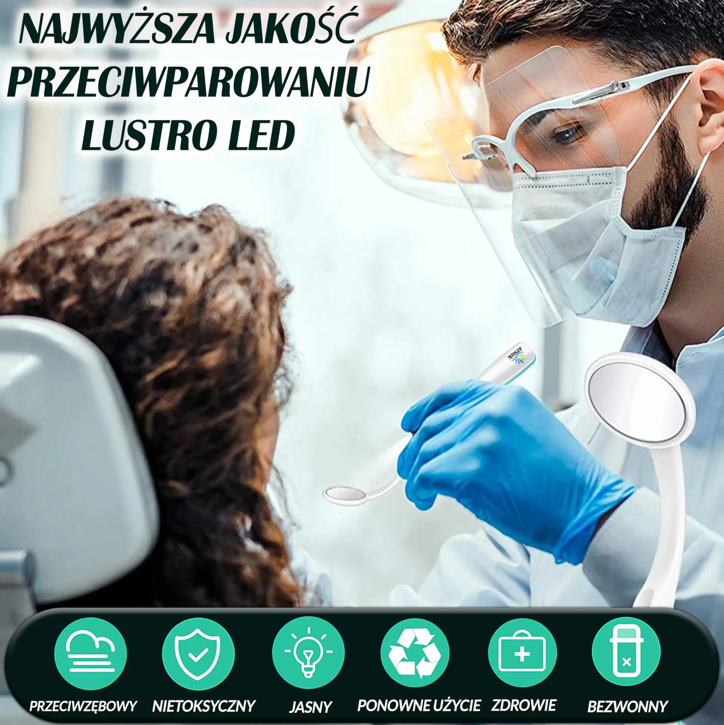 ARSUK Lusterko dentystyczne ze światłem przeciwmgielnym, lusterko dentystyczne LED do kontroli zębów, pielęgnacja jamy ustnej, 5,90 cala (15 cm) niebiesko-zielone opakowanie 2 szt.