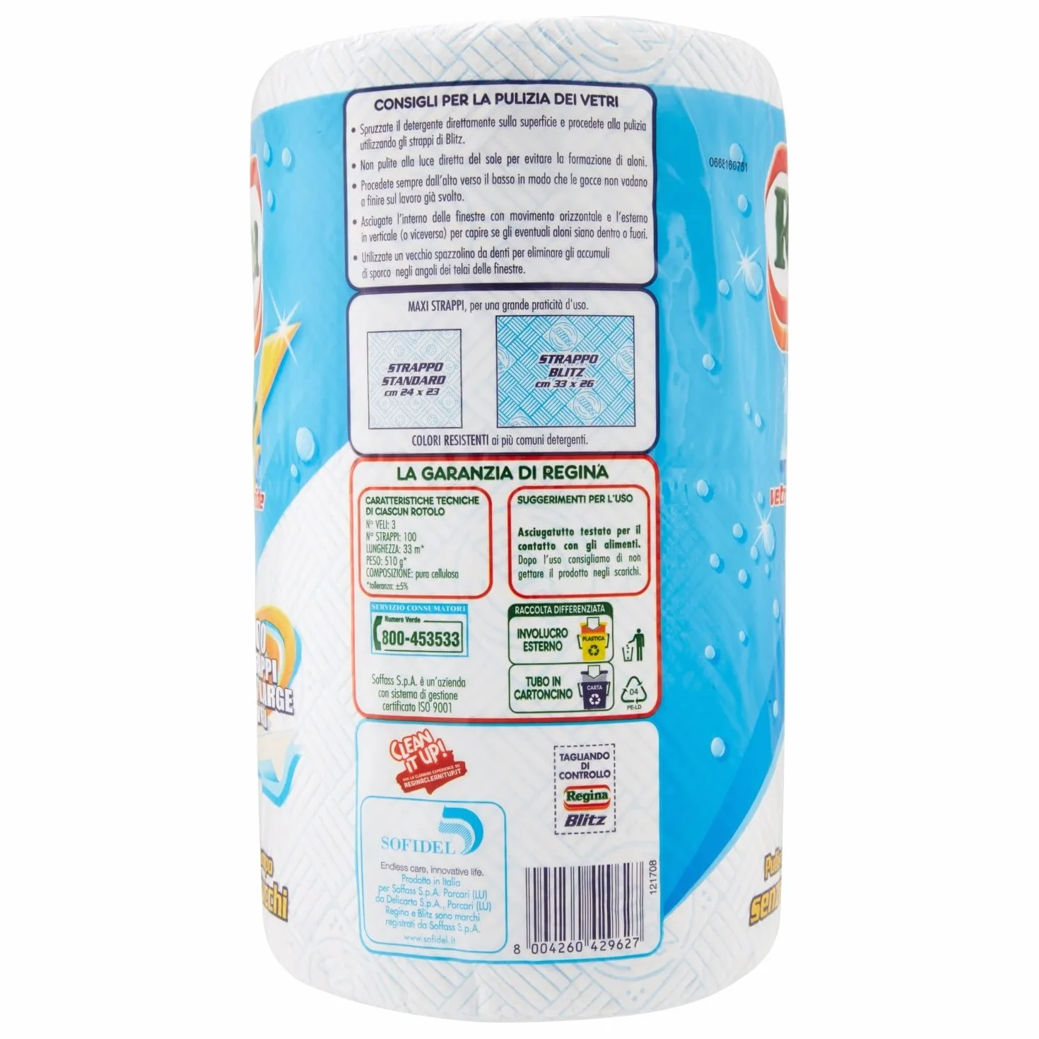 Regina Blitz papier domowy, opakowanie 1 rolki, 100 3-warstwowych arkuszy maksi, opakowanie papieru do recyklingu, czyszczenie i suszenie w mgnieniu oka, papier w 100% z certyfikatem FSC