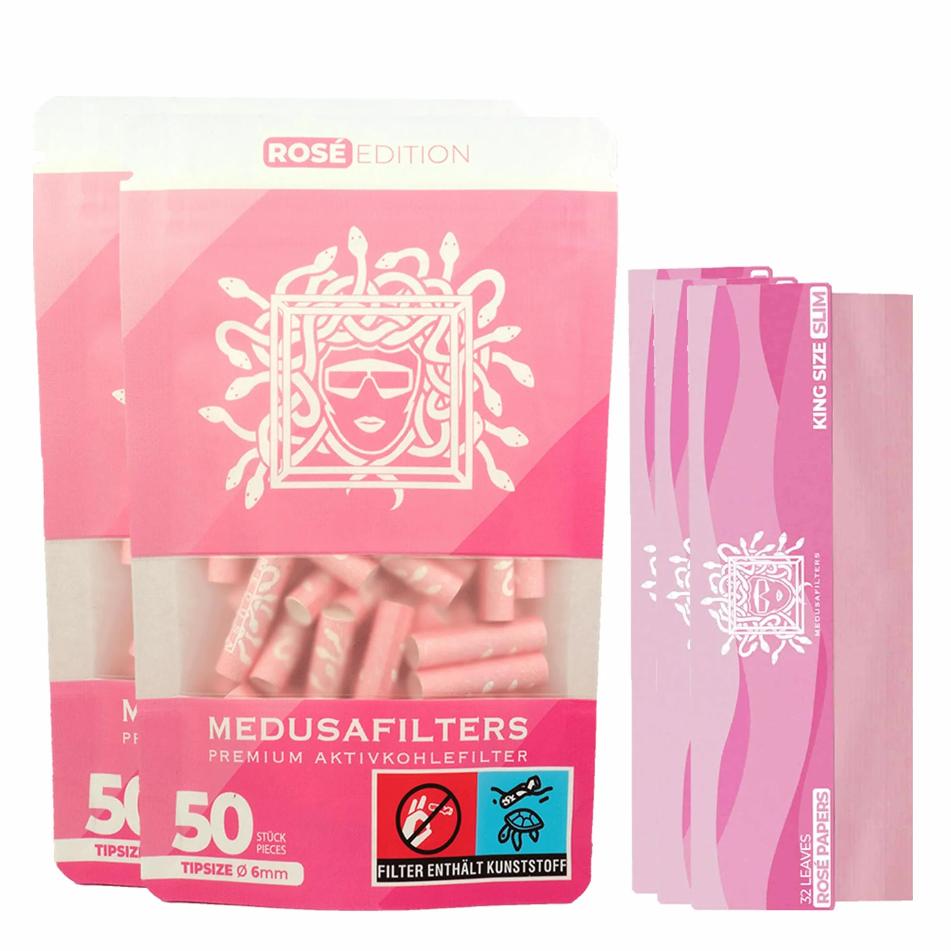 Medusafilters® Simple Pack 100 filtrów z węglem aktywnym + 96 longpapers, Slim Premium 6 mm, wegańskie nasadki, węgiel aktywny kokosowy 25 mm