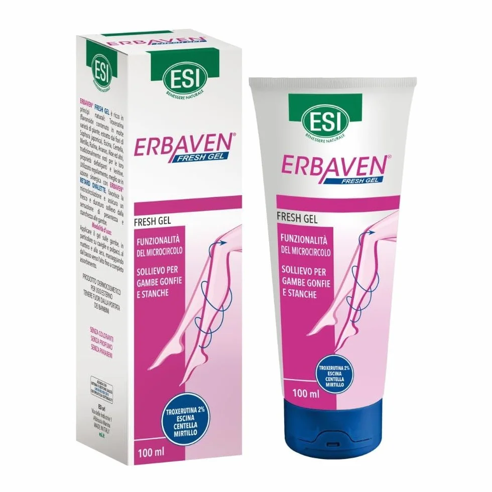 ESI Erbaven Fresh żel na bazie trokserutyny, Escina, Centella, borówki i aloesu, wspomaga funkcjonowanie mikrokrążenia, lekkość i dobre samopoczucie dla zmęczonych nóg, testowany klinicznie, 100 ml