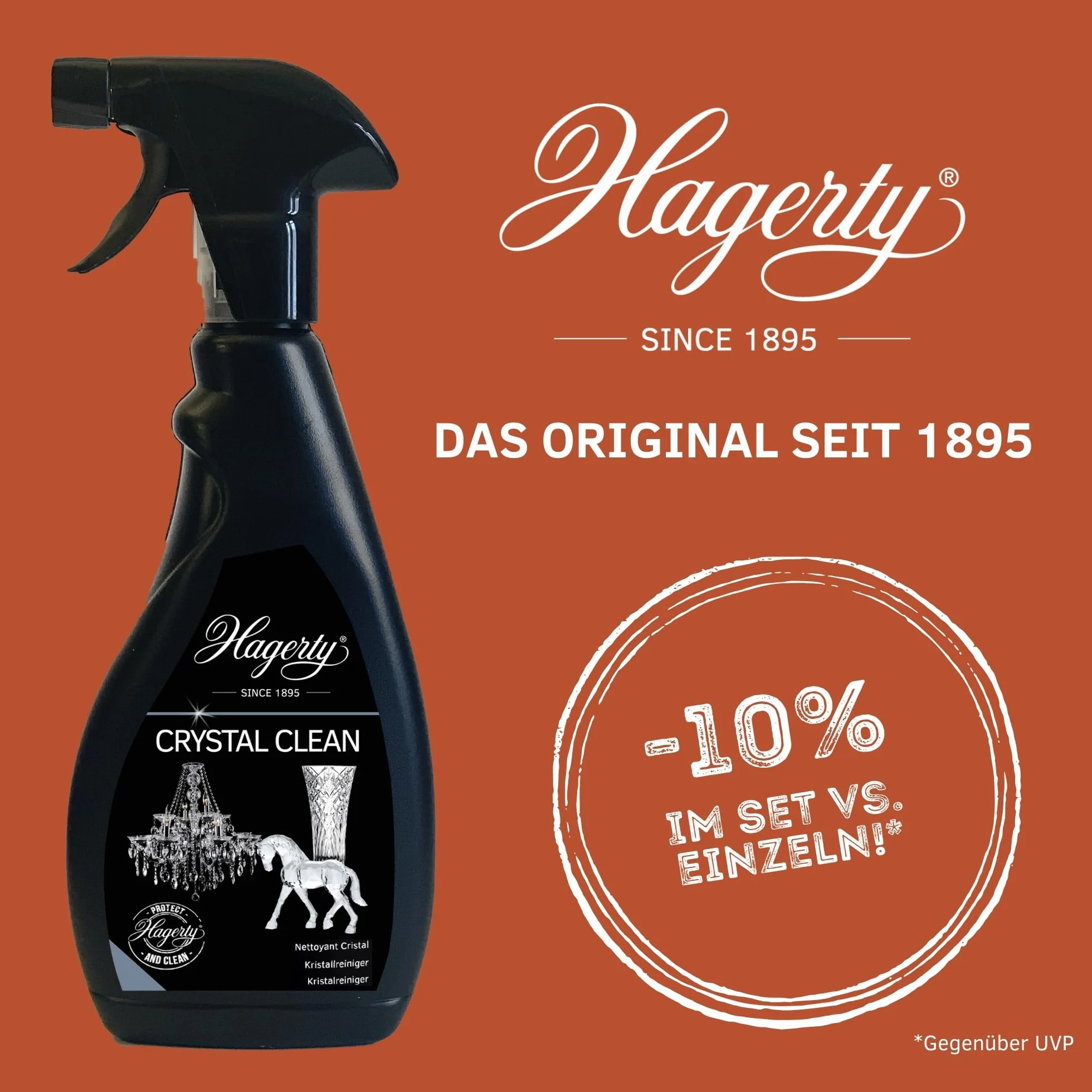 Hagerty Zestaw 2 x Crystal Clean kryształowy środek czyszczący w sprayu po 500 ml, skuteczny środek czyszczący do żyrandola, spray czyszczący do łatwego czyszczenia i pielęgnacji świeczników ze szkła