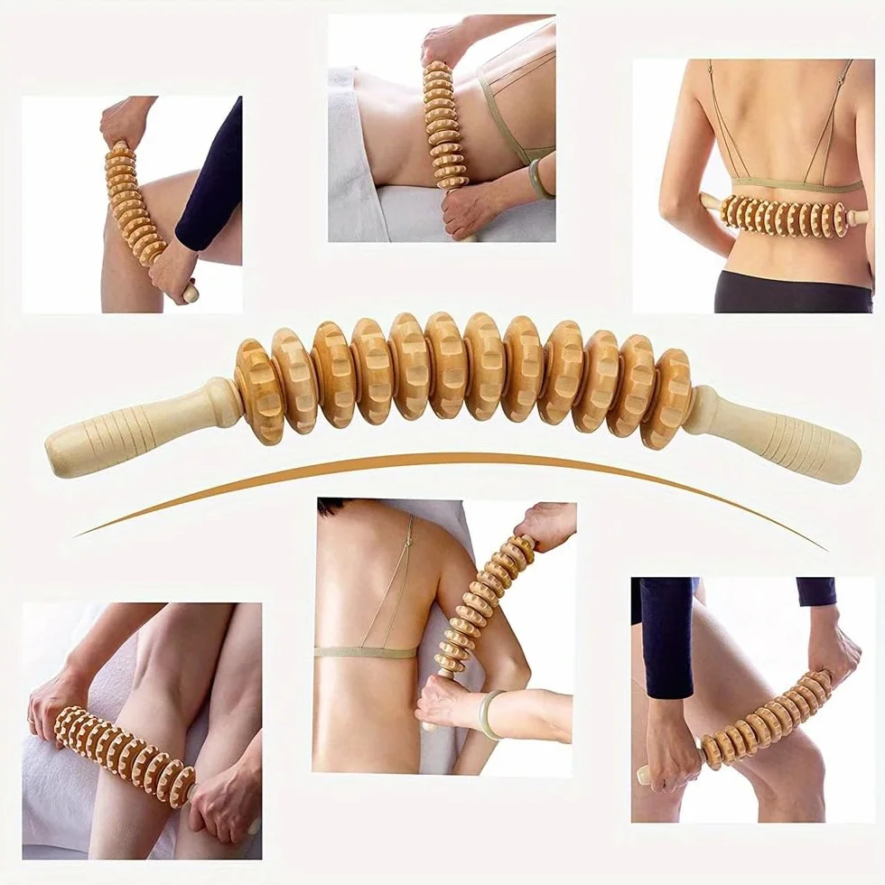 Drewniany wałek do masażu powięzi, długość 43 cm, drewno bukowe, masaż ciała i nóg, terapia punktów spustowych
