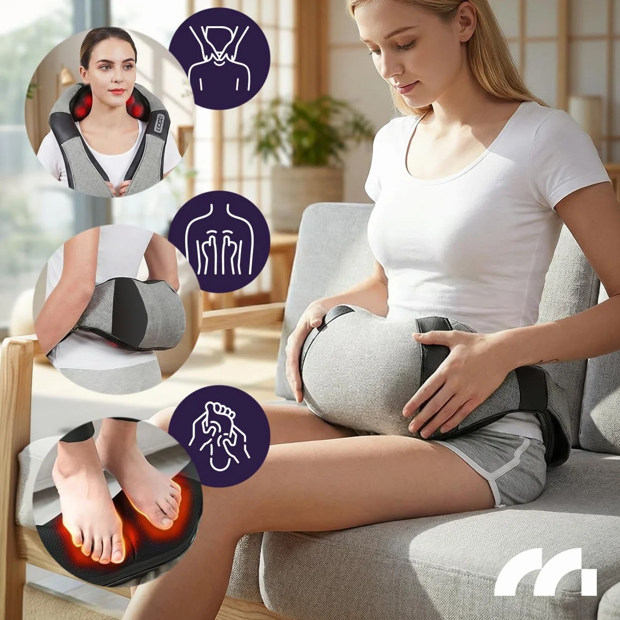 MalTec Masażer karku, pleców, karku, pas do masażu z funkcją rozgrzewania MAX-Comfy 2000, ergonomiczne wzornictwo