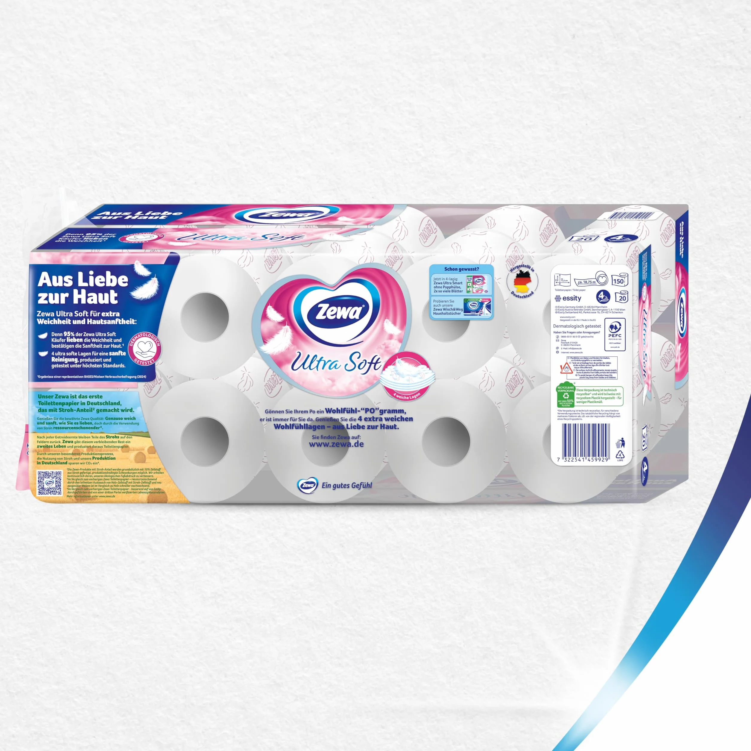 Zewa Ultra miękki papier toaletowy z zawartością słomy 3 x 20 rolek biały 60 odliczeń