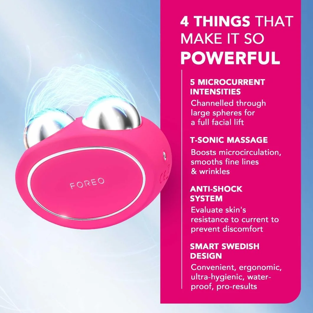 FOREO BEAR Elektryczny mikroprądowy masaż twarzy - Definiuje kontur szczęki - Nieinwazyjne podnoszenie twarzy - Przeciw zmarszczkom - Bezpieczny i bezbolesny - Fuchsia