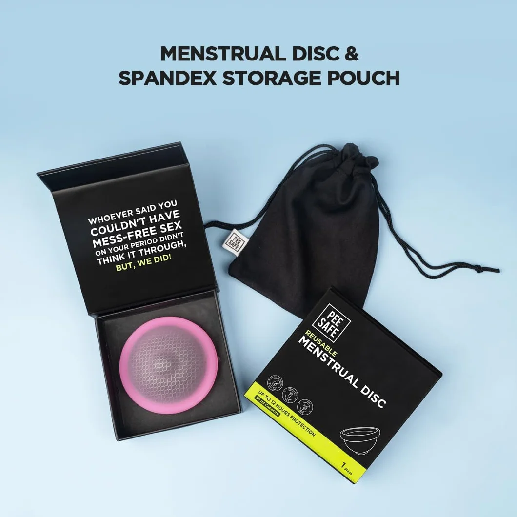 Pee Safe Dysk menstruacyjny wielokrotnego użytku | 1 dysk menstruacyjny wielokrotnego użytku + 1 woreczek do przechowywania spandexu | pojemność 55 ml | wykonany z silikonu medycznego