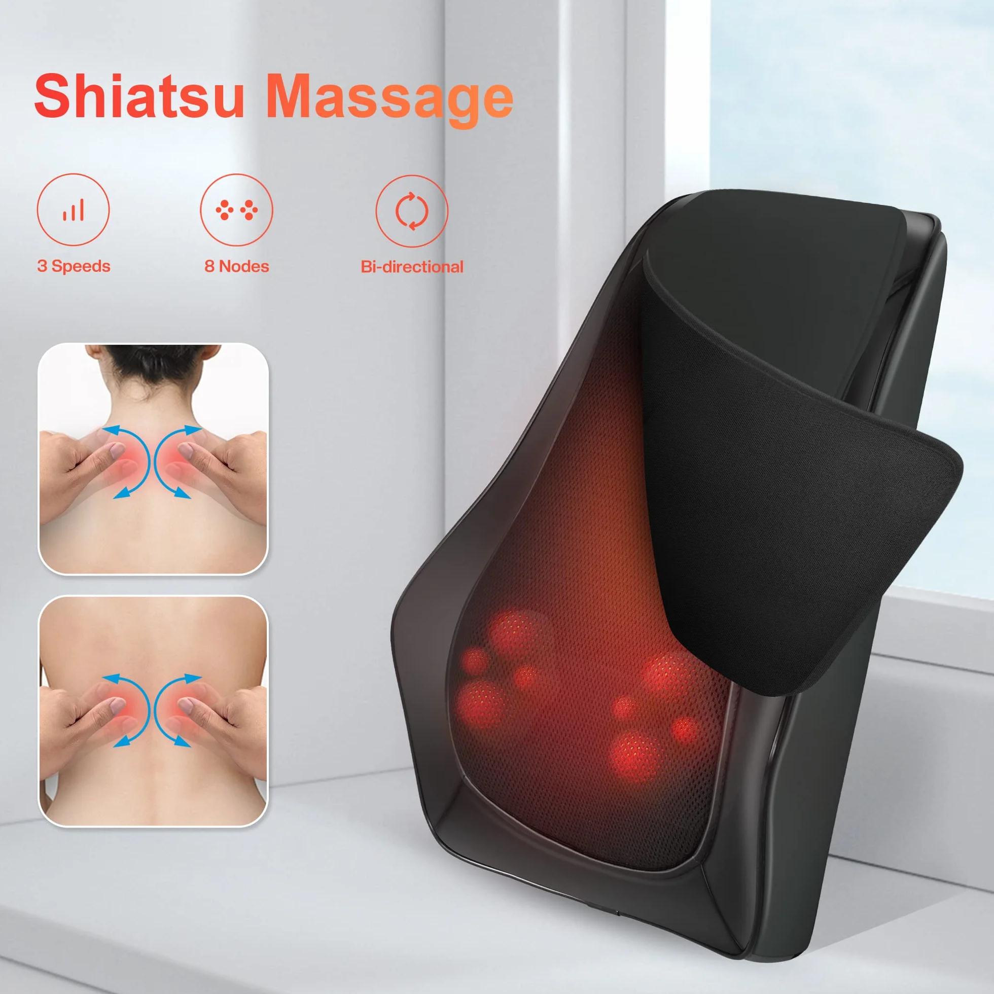 COMFIER Masażer pleców i szyi z ciepłem, masaż 3D z masażem wibracyjnym, masażer shiatsu kark i ramiona, poduszka do masażu, prezenty