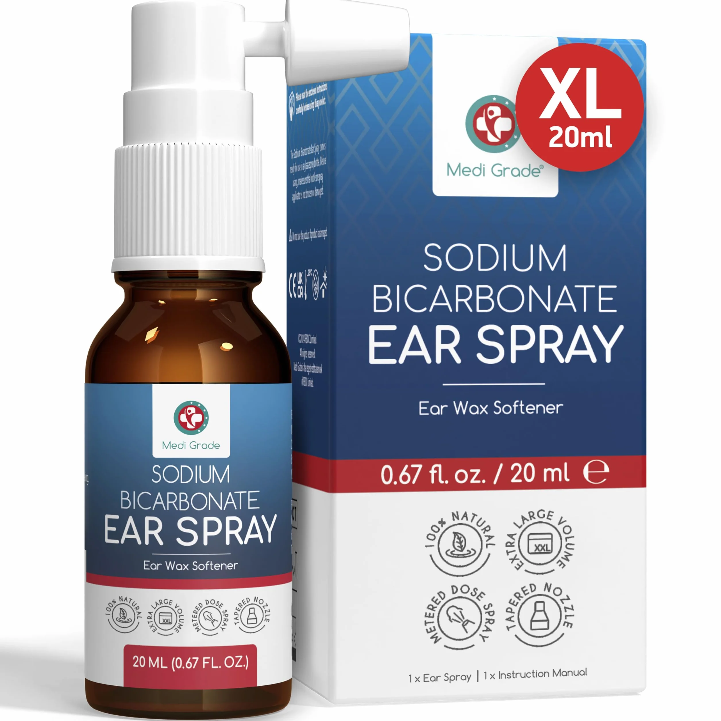 Medi Grade Preparat do Czyszczenia Uszu – Naturalny Płyn do Czyszczenia Uszu z Wodorowęglanem Sodu na Zatkane Uszy i Usuwanie Woskowiny – Butelka 20ml z Ponad 50 Rozpyleniami dla Łatwej Aplikacji