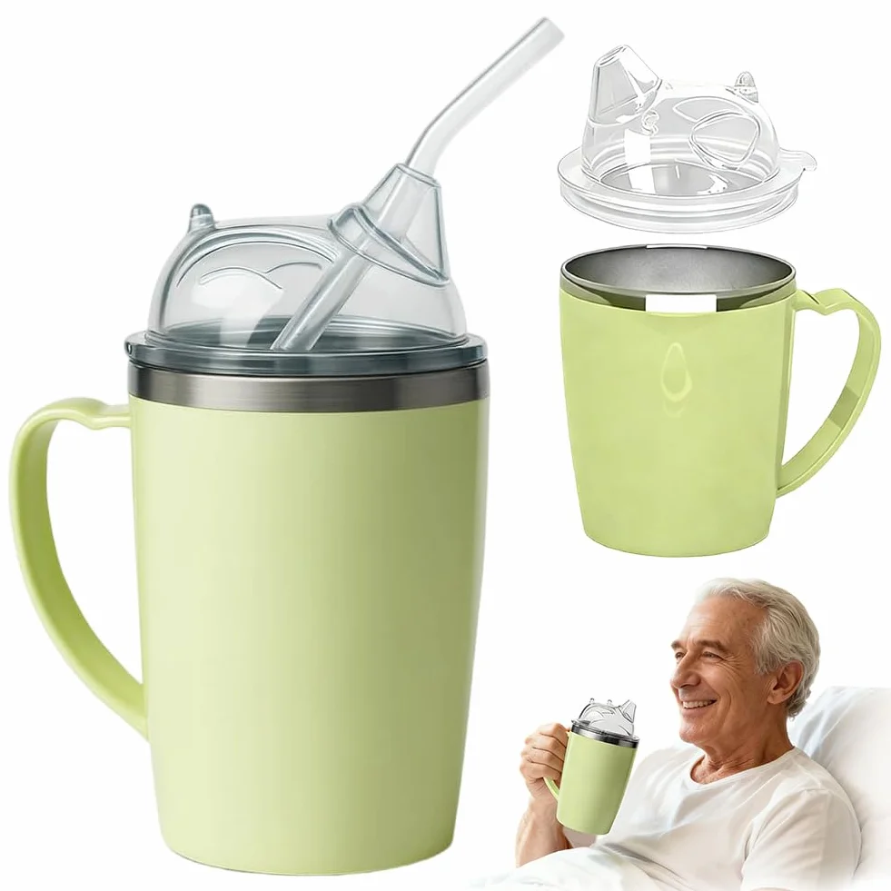 FARYODI Kubek z dzióbkiem 3 w 1 350 ml z uchwytem i słomką 30 cm dla seniorów