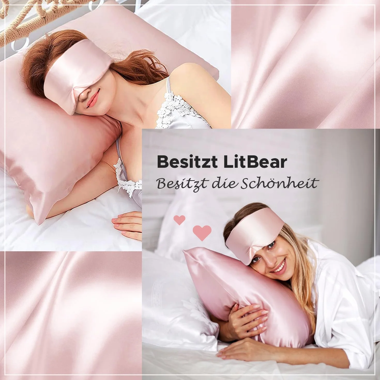 LitBear 100% jedwabna maska na oczy do spania, 22 Momme jedwabna maska do spania dla kobiet i mężczyzn, wyściełana, zaciemniająca osłona na oczy dla osób śpiących na boku, z regulowanym paskiem