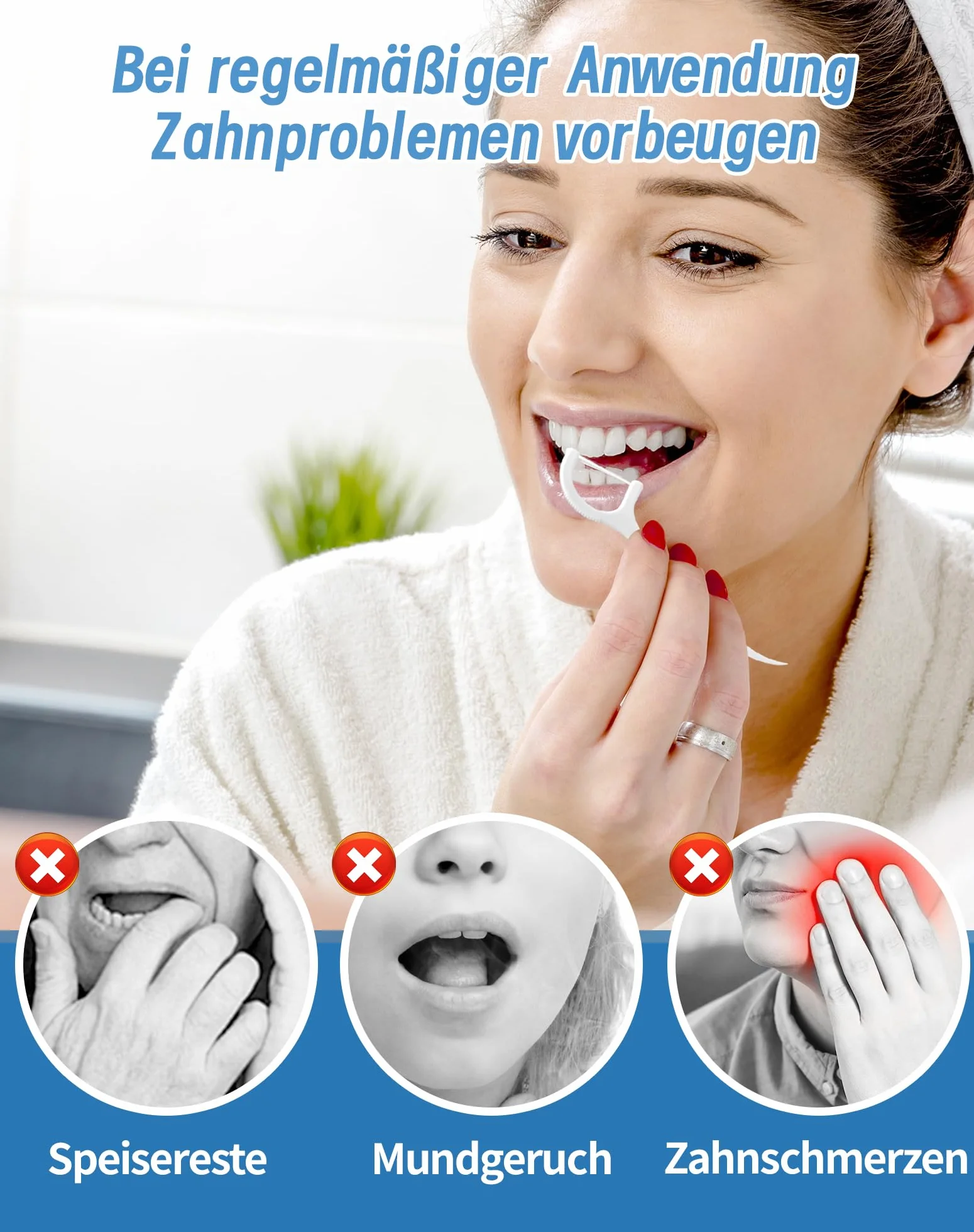 Nić dentystyczna w sztyfcie, 400 sztuk, 3 x czyszczenie zębów, nić dentystyczna, patyczki do pielęgnacji zębów 3 w 1, wykałaczki, skrobak na język, zapobiega nieświeżemu oddechowi i do usuwania płytki